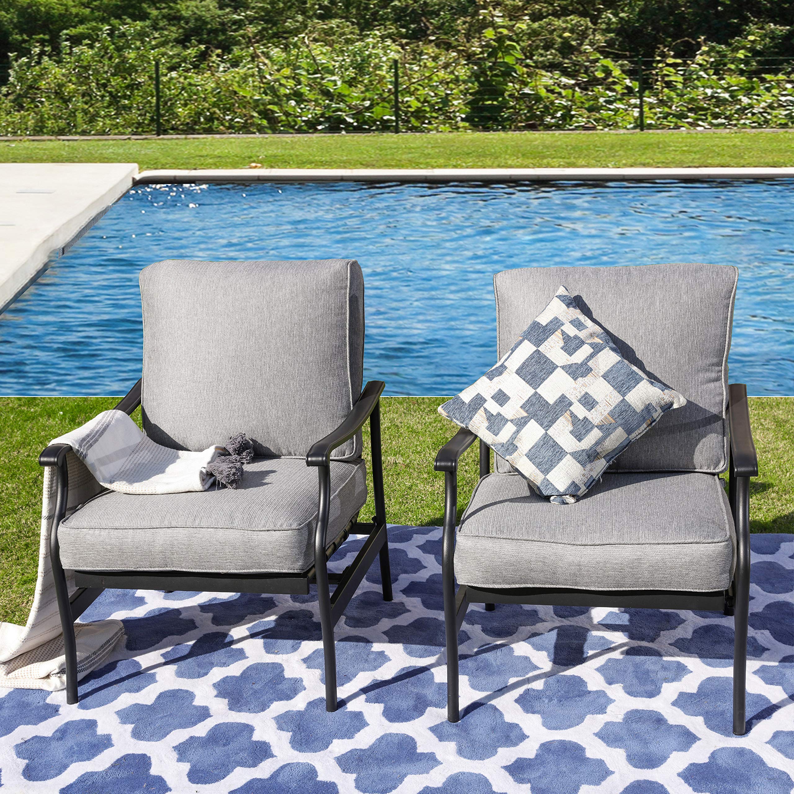 LOKATSE HOME 2-Piece Outdoor Bistro Set - Wrought Iron Patio Chairs with Cushions, Grey - Perfect for Garden, Balcony & Small Space Dining