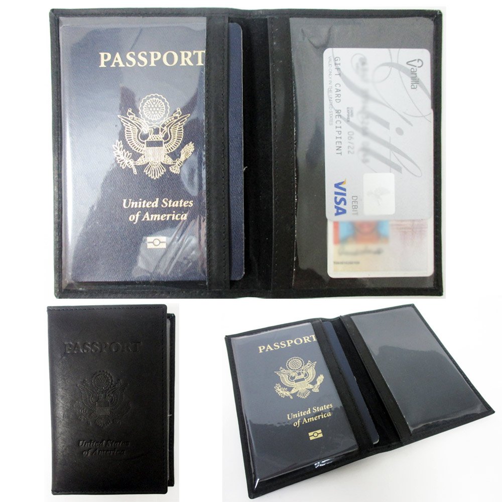 Premium Black Leather US Passport Cover with Embossed Design - RFID Blocking Travel Wallet & ID Card Holder - Perfect for International Trips and Business Travel
