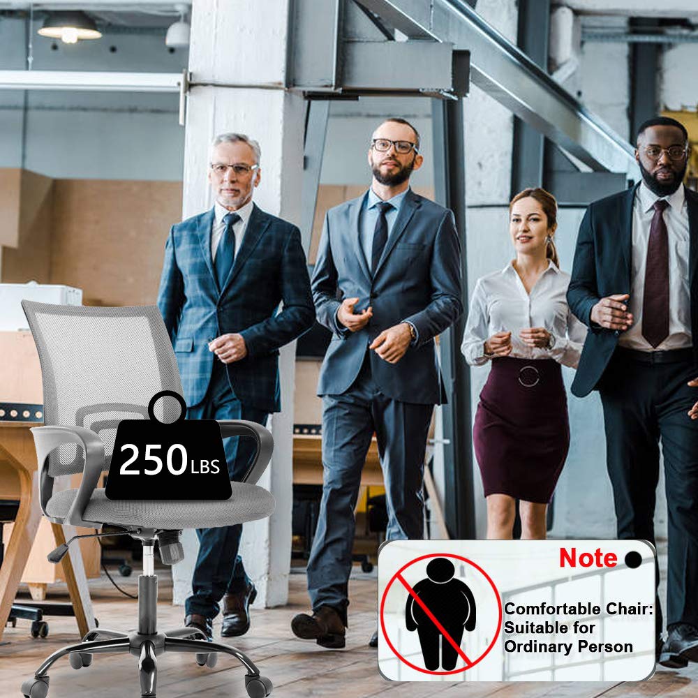 Ergonomic Office Chair with Lumbar Support - Adjustable Height Mesh Computer Desk Chair for Home & Office - Swivel Rolling Task Chair for Men & Women - Modern Executive Chair for Long Hours of Comfort (Grey) - Perfect for Work, Gaming & Study