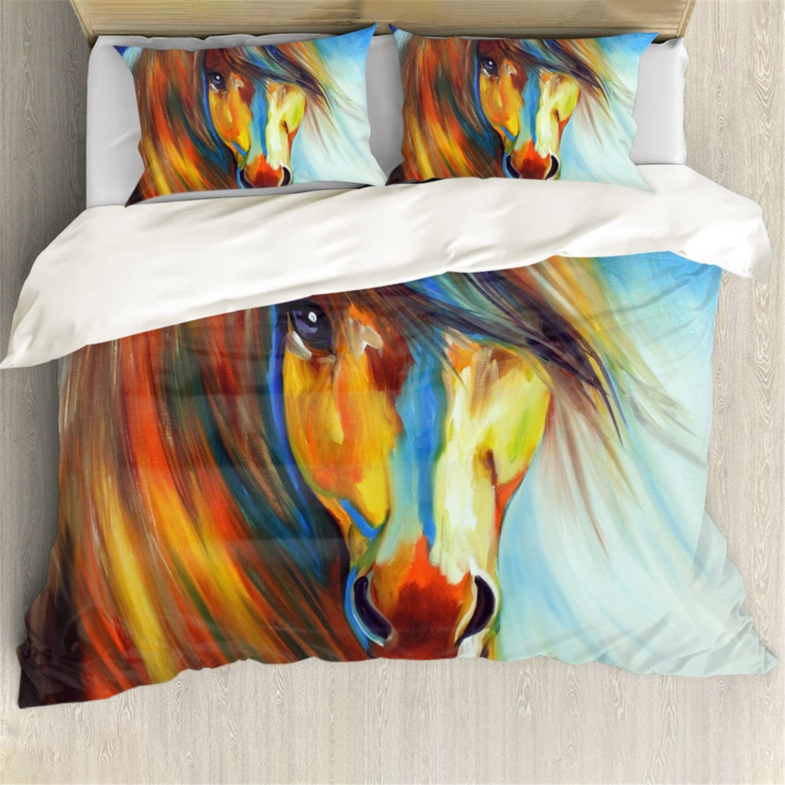 Vibrant Horse Print Kids Bedding Set - Soft Microfiber Duvet Cover with 2 Pillowcases, Breathable Comforters for Boys & Girls Bedrooms | Perfect for Nursery, Children's Room Decor & Sleepovers