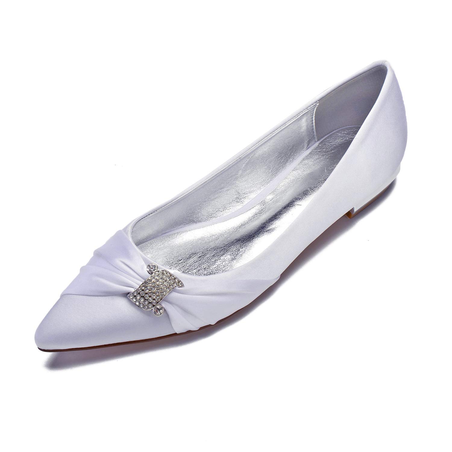 CCBubble Women's Satin Wedding Flats - Pointed Toe Slip On Formal Prom Evening Party Dress Shoes - Comfortable Bridal Shoes for Wedding, Prom, Evening Events & Special Occasions