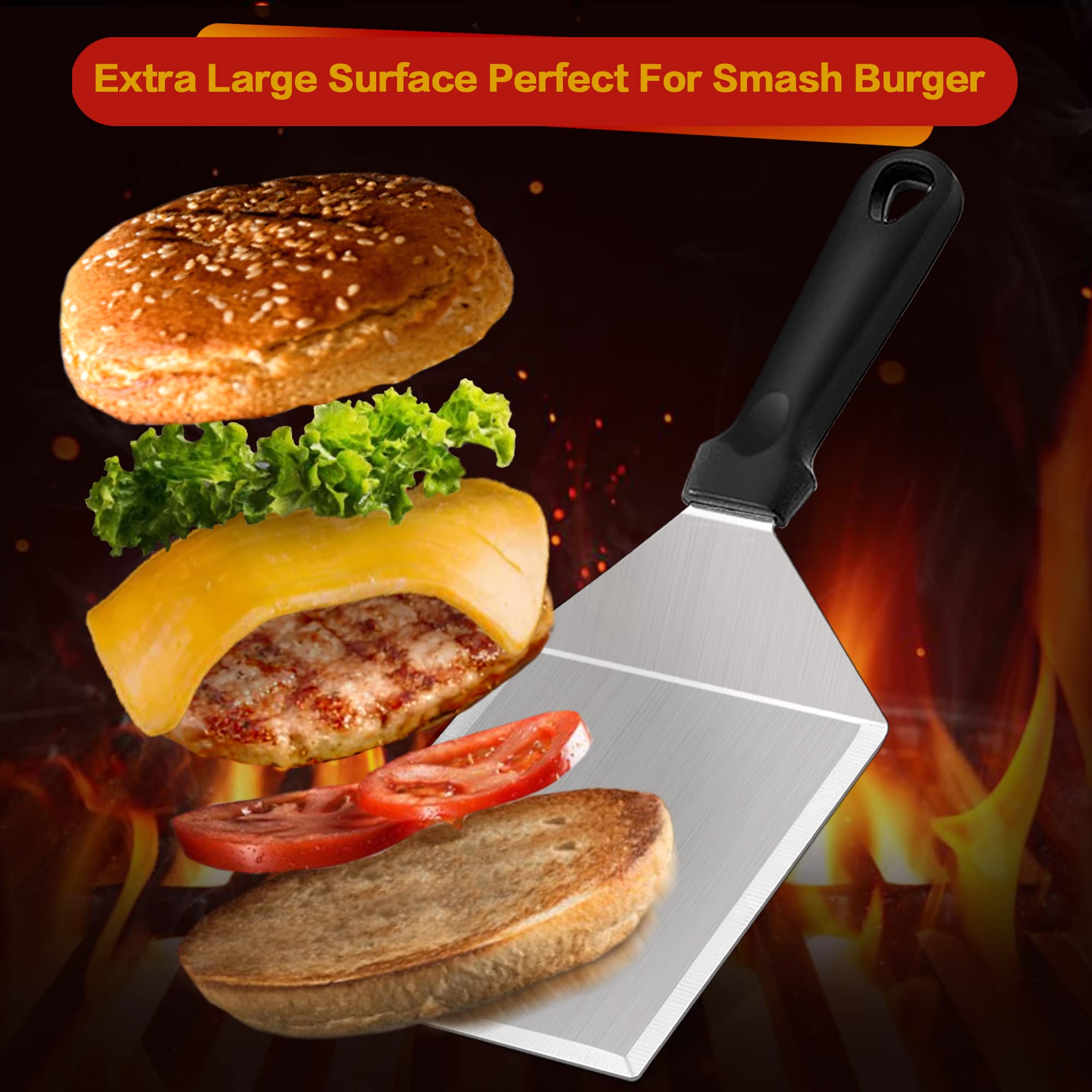 Leonyo 5-Inch Wide Stainless Steel Smash Burger Spatula - Heavy Duty Metal Grill Spatula for Hamburgers, Pancakes & Teppanyaki - Perfect for Outdoor BBQ, Flat Top Griddles & Home Kitchen Cooking