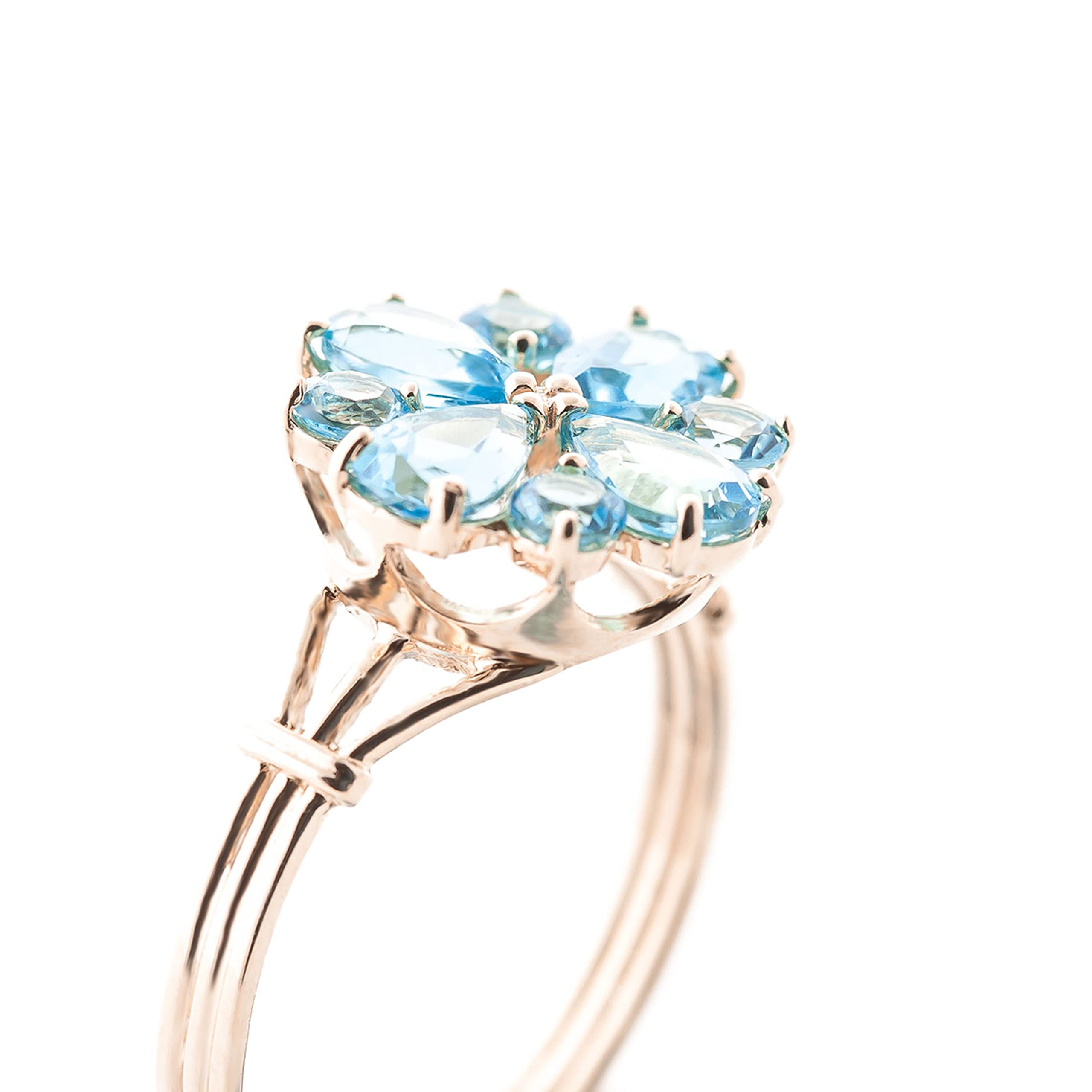 14K Solid Rose Gold Natural Blue Topaz Flower Ring - 2.43 Carat Galaxy Gold GG | Elegant Jewelry for Weddings, Anniversaries & Special Occasions