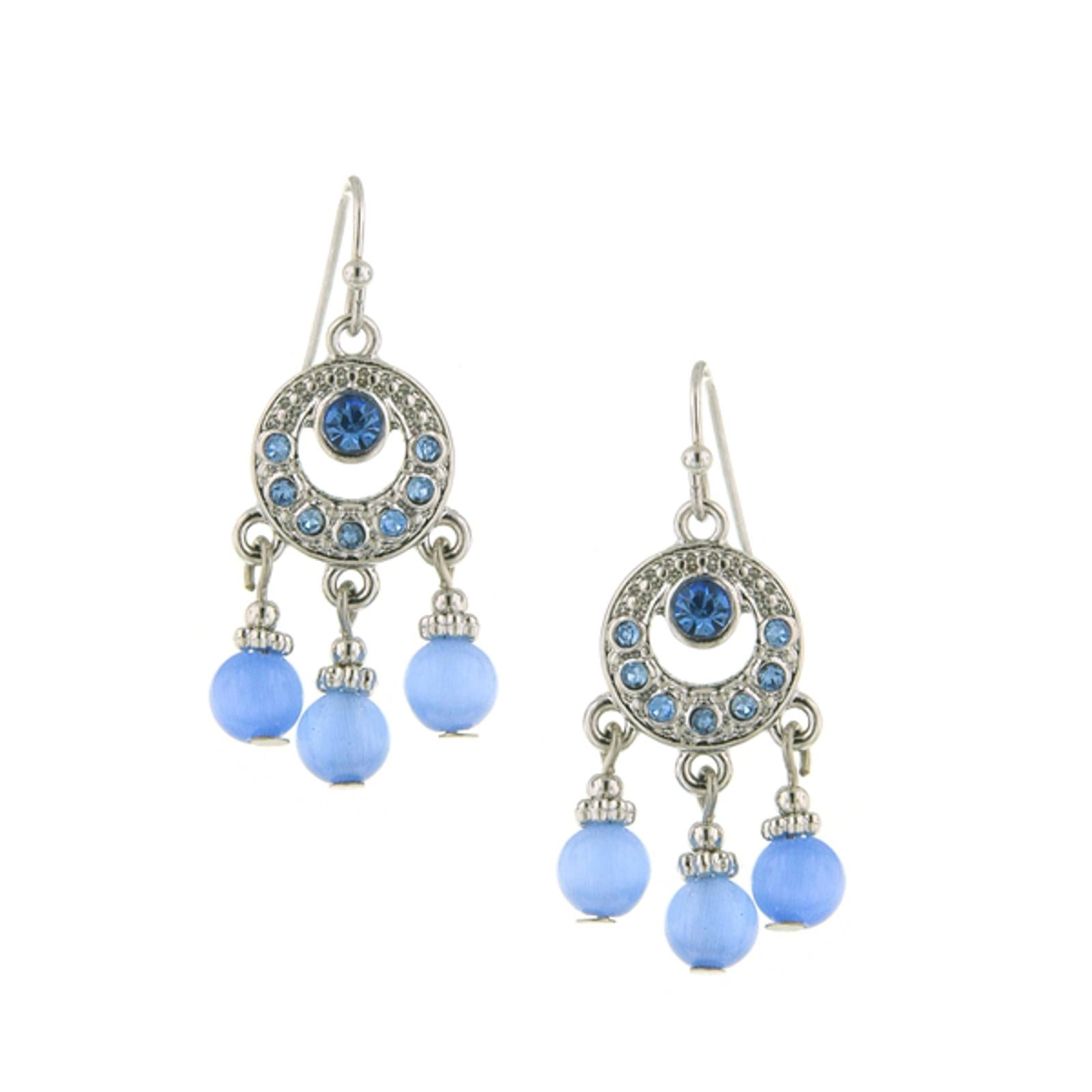 1928 Jewelry Light Sapphire Blue Cat's Eye Bead Drop Earrings - Vintage Dangle Earrings for Women, Elegant Statement Jewelry for Party, Wedding & Evening Occasions