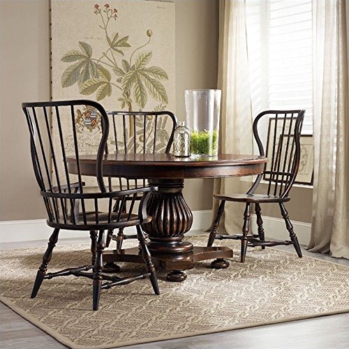 Hooker Furniture Sanctuary Spindle Dining Arm Chair Set of 2 - Ebony Finish Solid Wood Dining Chairs for Kitchen, Dining Room & Breakfast Nook - Comfortable & Stylish Seating Solution
