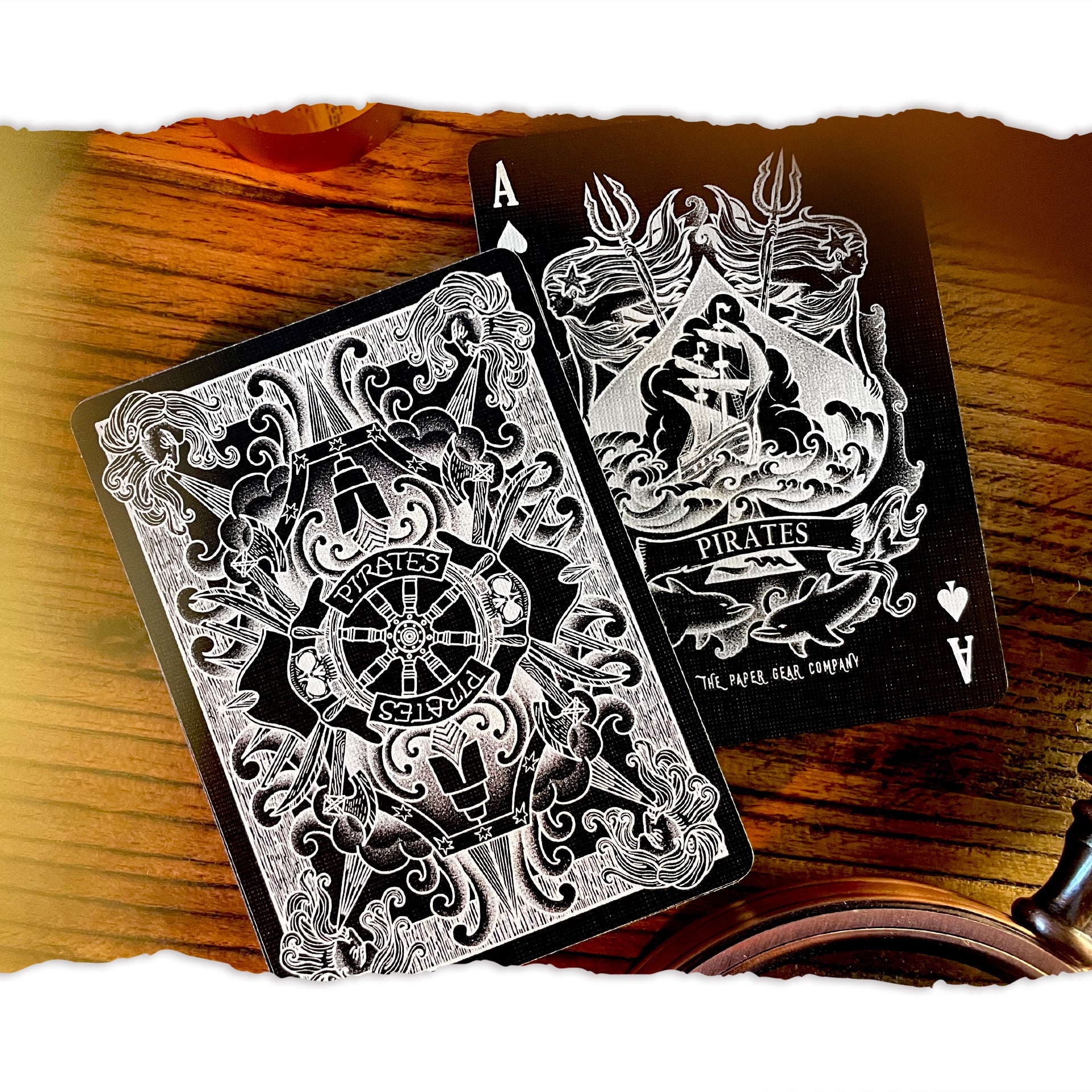 Pirate Themed Playing Cards - Night Edition with Mechanical Gear Box - Perfect for Game Nights, Magic Tricks & Collectors
