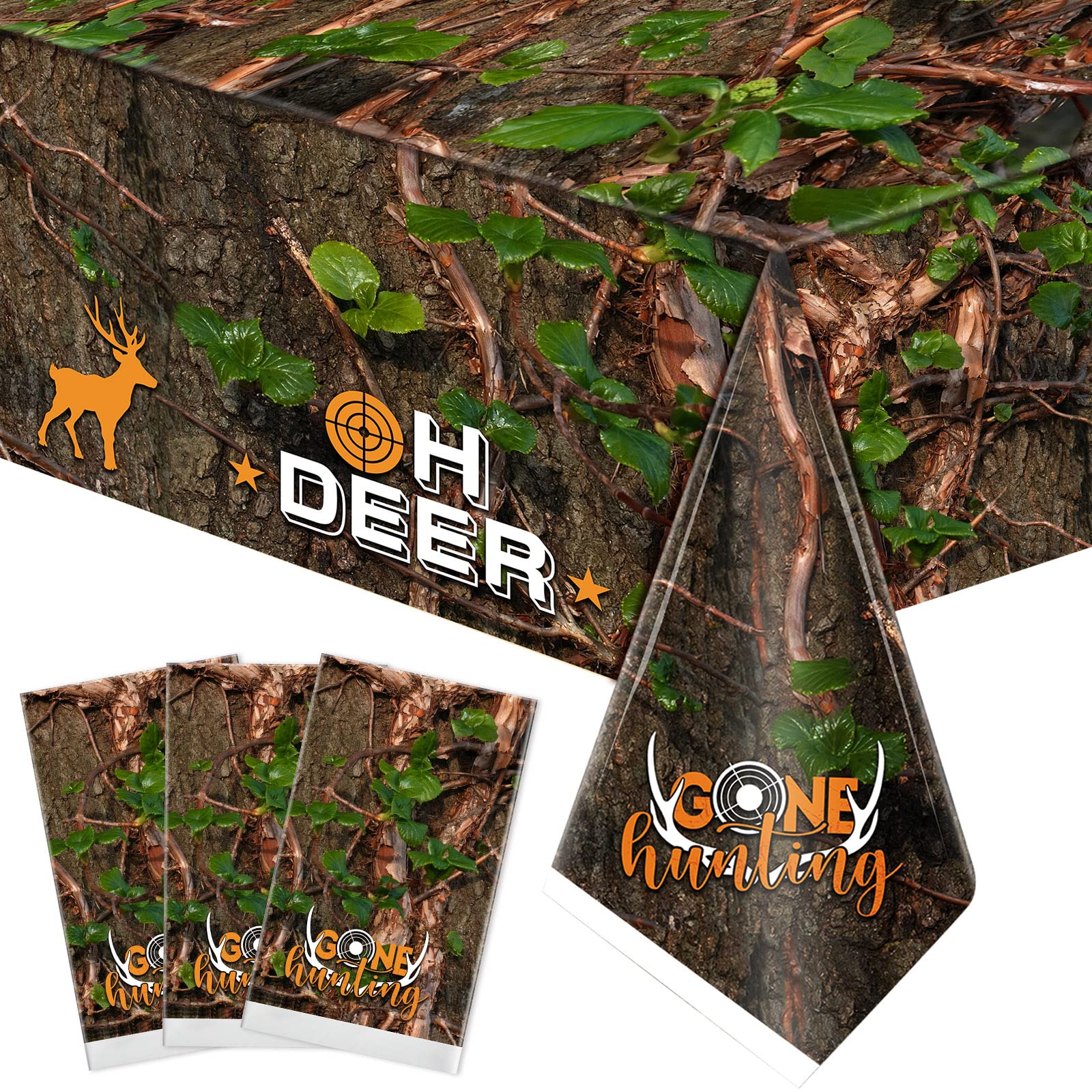 Camo Hunting Tablecloths - 3-Piece Plastic Camouflage Table Covers for Birthday Parties, Baby Showers & Outdoor Events - Durable Decorations for Hunting Theme Parties & Camping Gatherings