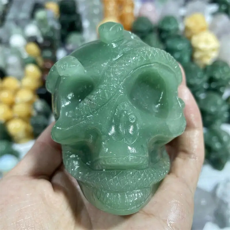 Natural Green Aventurine Snake Skull Crystal Carving - Healing Stone for Energy, Fashion Jewelry & Halloween Home Decor - Lucky Gift for Spiritual Wellness & Meditation - Perfect for Yoga, Reiki & Altar Decor (1pc)