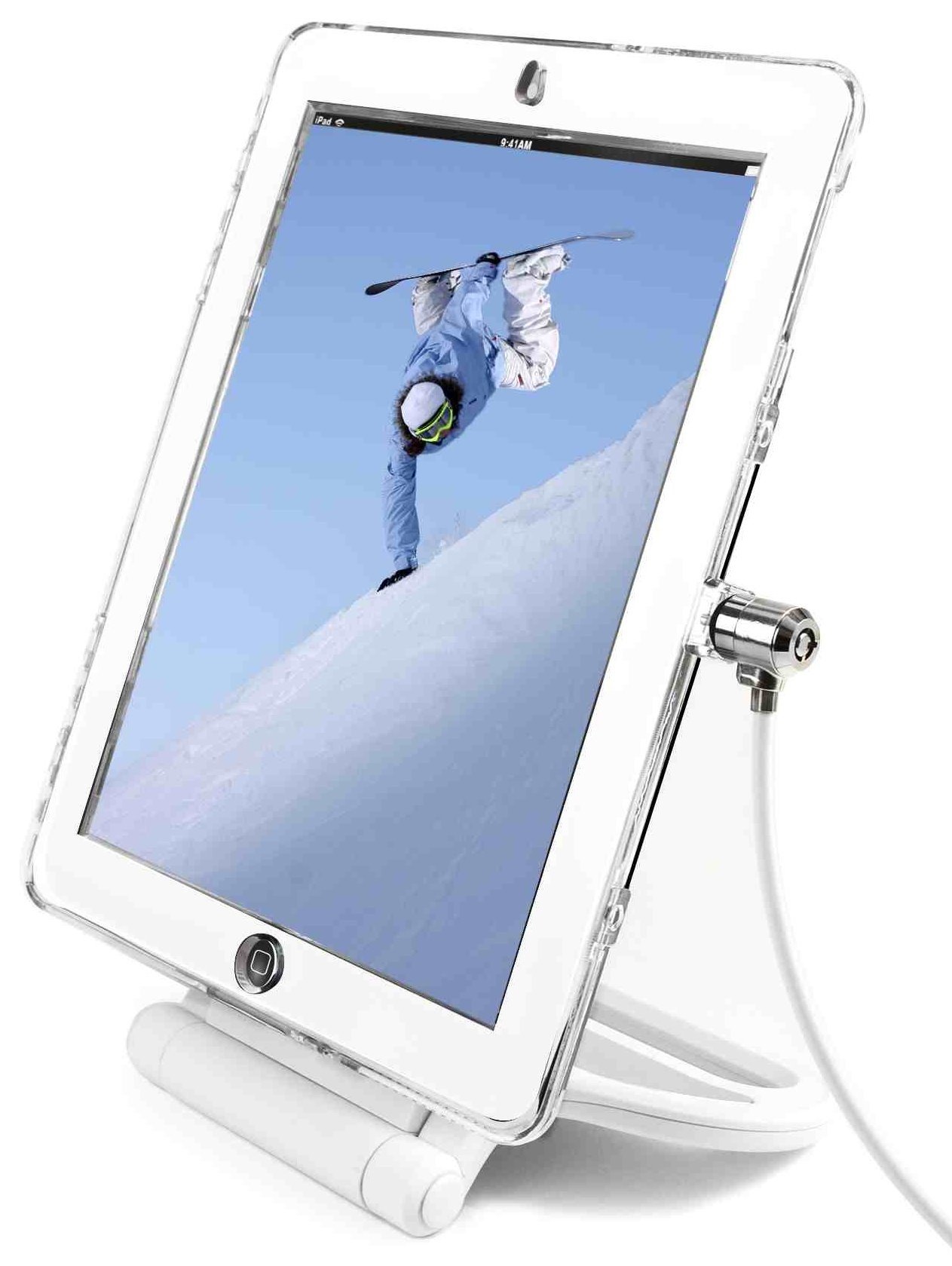 Maclocks Rotating Security Stand with Cable Lock for iPad Air 1st Gen - White | Anti-Theft Protection for Retail, Schools & Offices