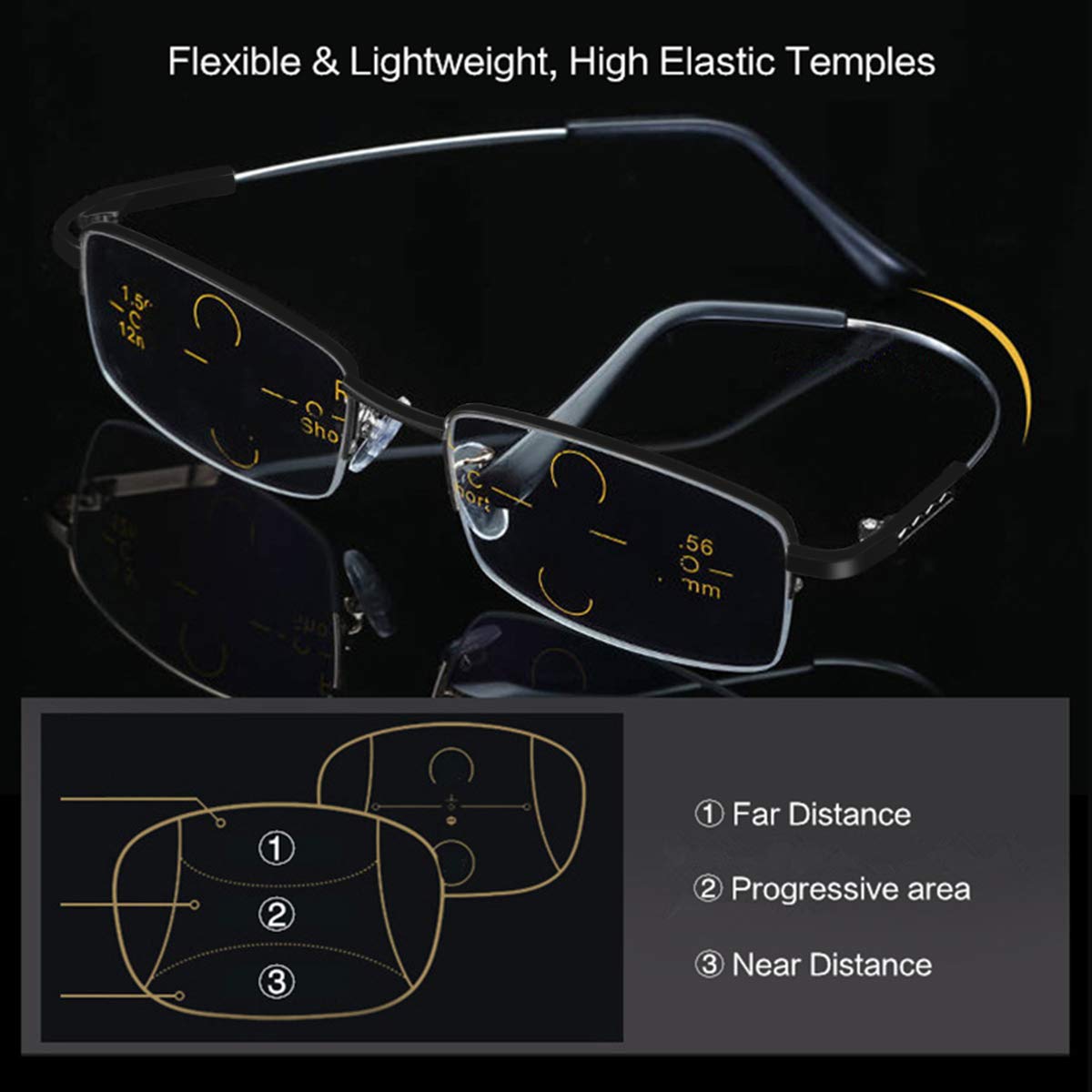 Blue Light Blocking Progressive Multifocal Reading Glasses for Men & Women - Anti-Glare Computer Readers with Multifocus Lenses for Office, Reading & Screen Use