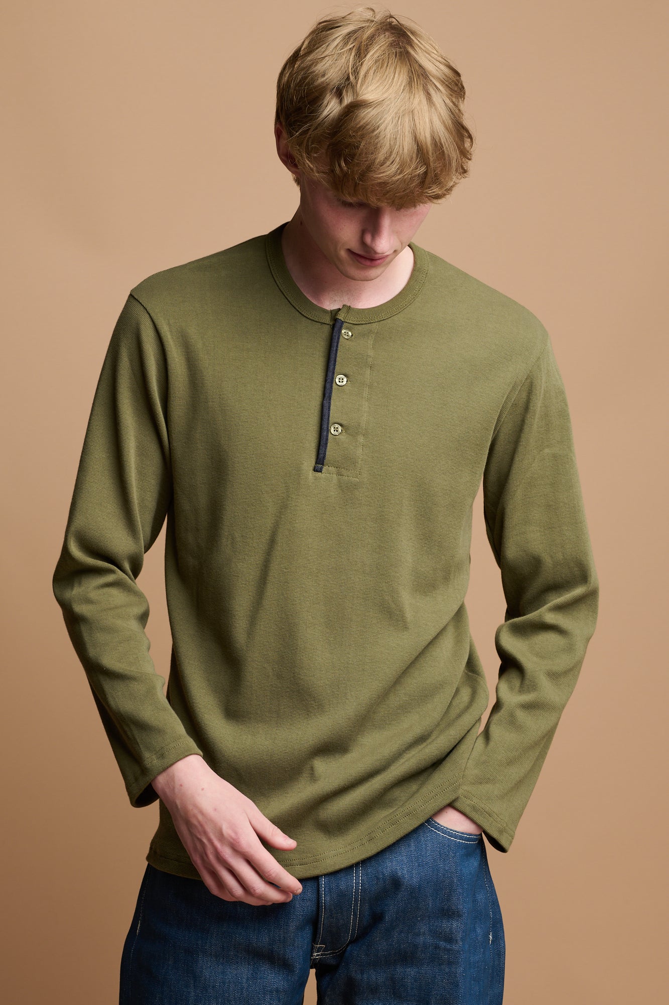 Men's Long Sleeve Henley Shirt - Comfortable Olive Green Casual Top for Everyday Wear | Perfect for Work, Date Night & Outdoor Activities