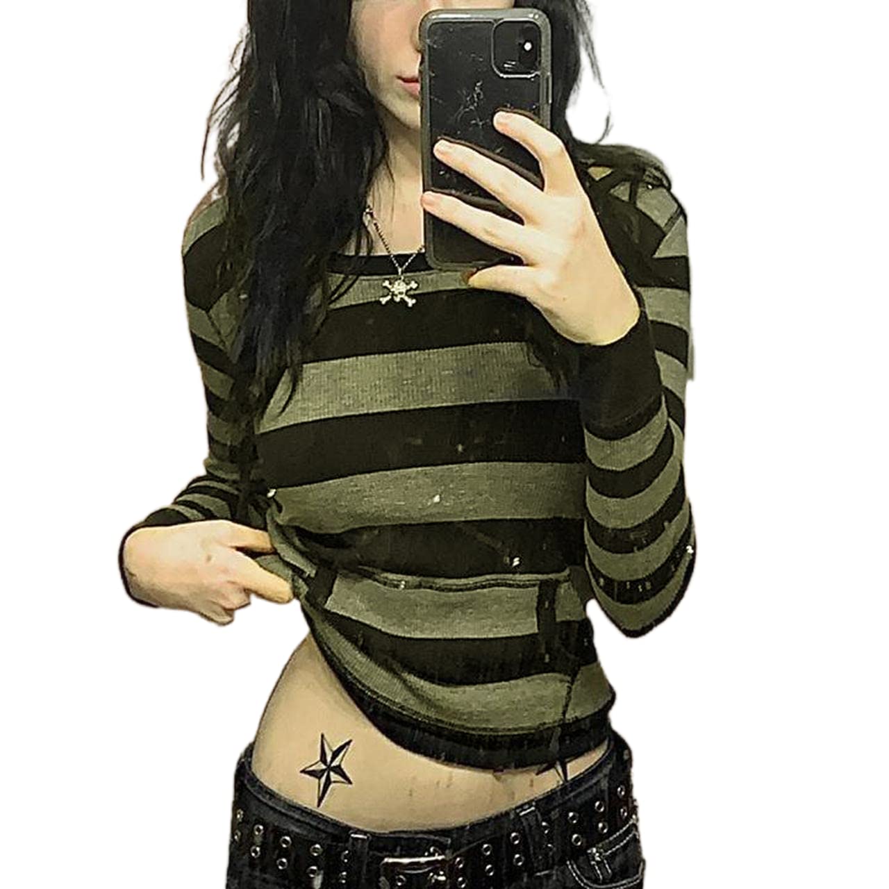 Gothic Punk Women's Long Sweater - Ripped Striped Pullover for Harajuku Style | Casual & Party Wear