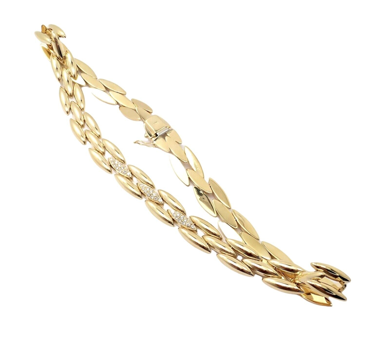 Authentic Cartier 18K Yellow Gold Diamond Three-Row Gentiane Rice Link Necklace for Women - Luxury Jewelry Gift for Anniversary, Birthday & Special Occasions