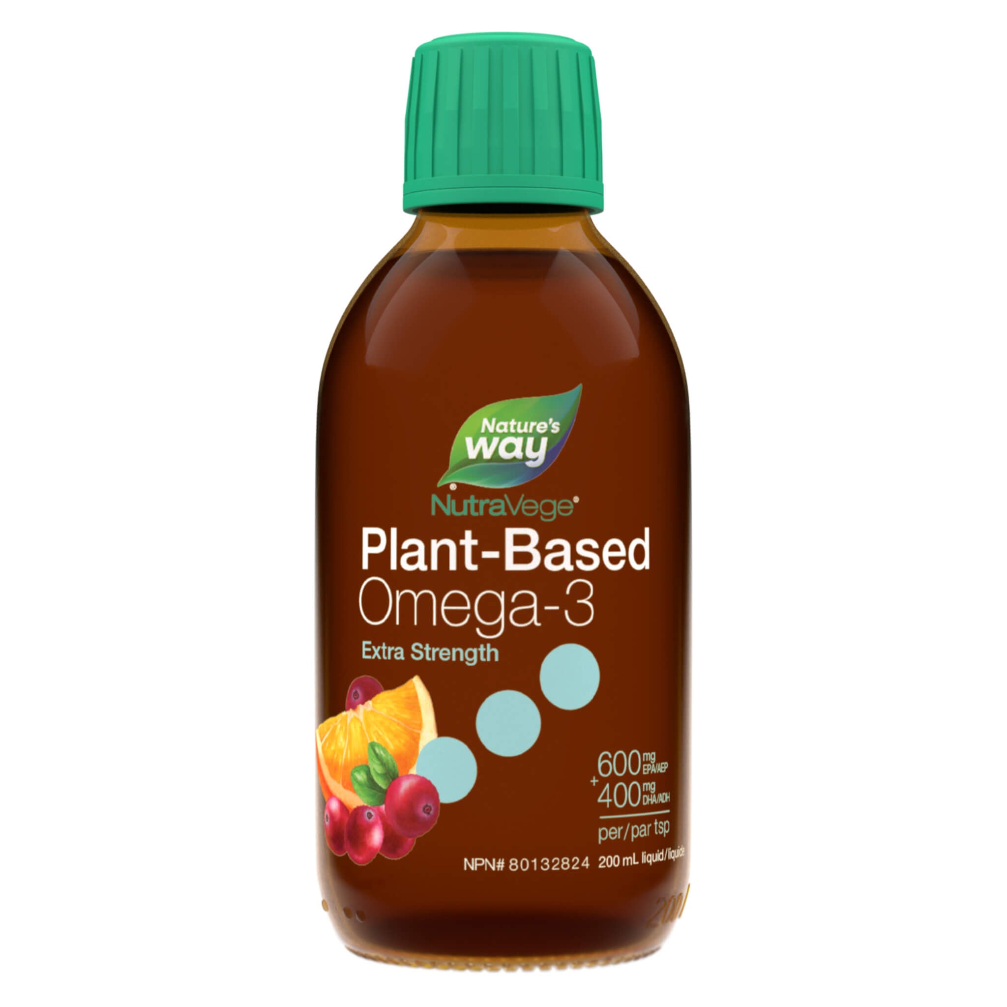 NutraVege 2x Omega 3 Plant-Based Liquid Supplement - Extra Strength Cranberry Orange Flavor | Supports Heart, Brain & Joint Health | Vegan & Non-GMO | Great for Smoothies, Yogurt & Healthy Drinks