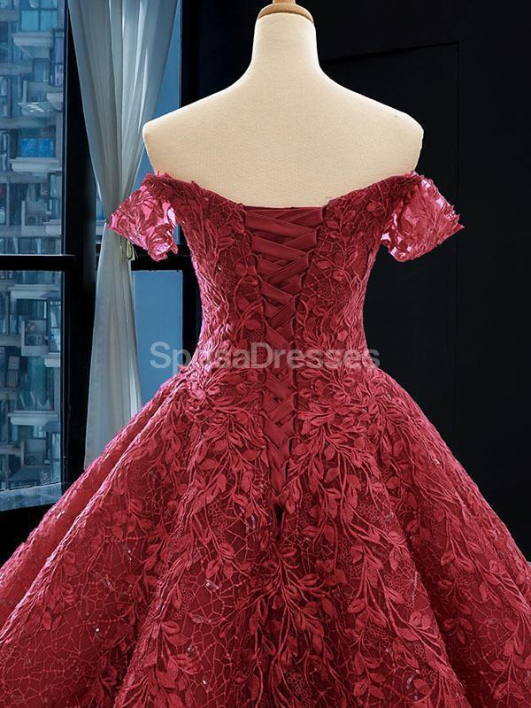 Elegant Off Shoulder Dark Red Lace Ball Gown - Formal Evening Prom Dress for Women | Perfect for Homecoming, Prom Night & Special Occasions