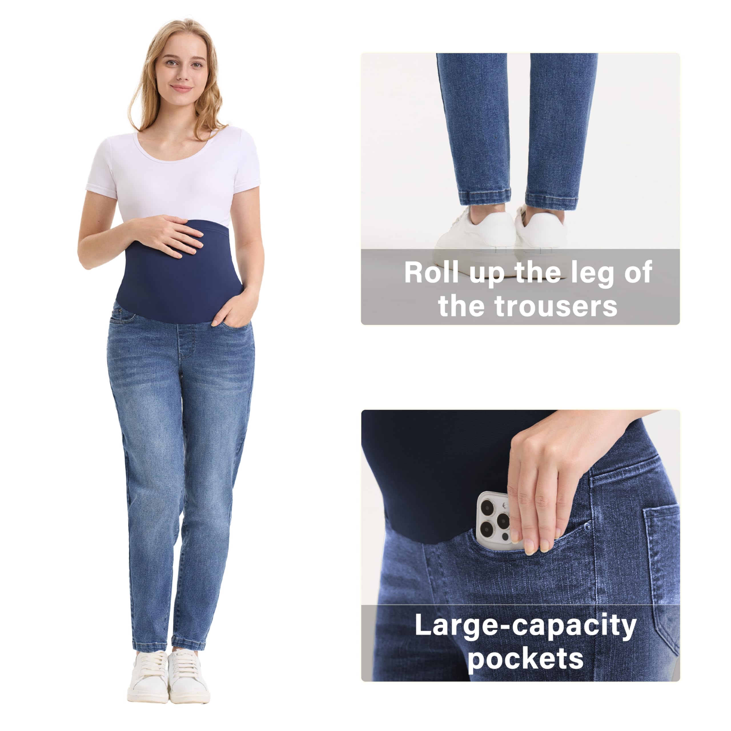 Stylish Women's Maternity Boyfriend Jeans - Over Belly Stretch Denim Pregnancy Pants for Comfort & Fashion | Perfect for Casual Outings, Work & Everyday Wear