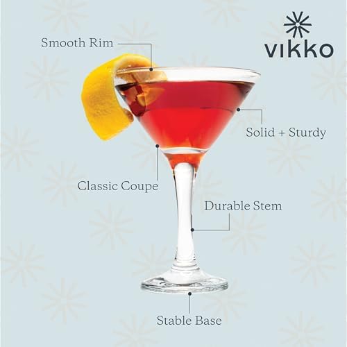 Vikko 12-Piece Martini Glass Set - 5.2 oz Stemmed Cocktail Glasses for Martinis, Cosmopolitans & Mixed Drinks | Elegant Barware, Dishwasher Safe Bulk Glasses | Perfect for Home Bars, Parties & Entertaining