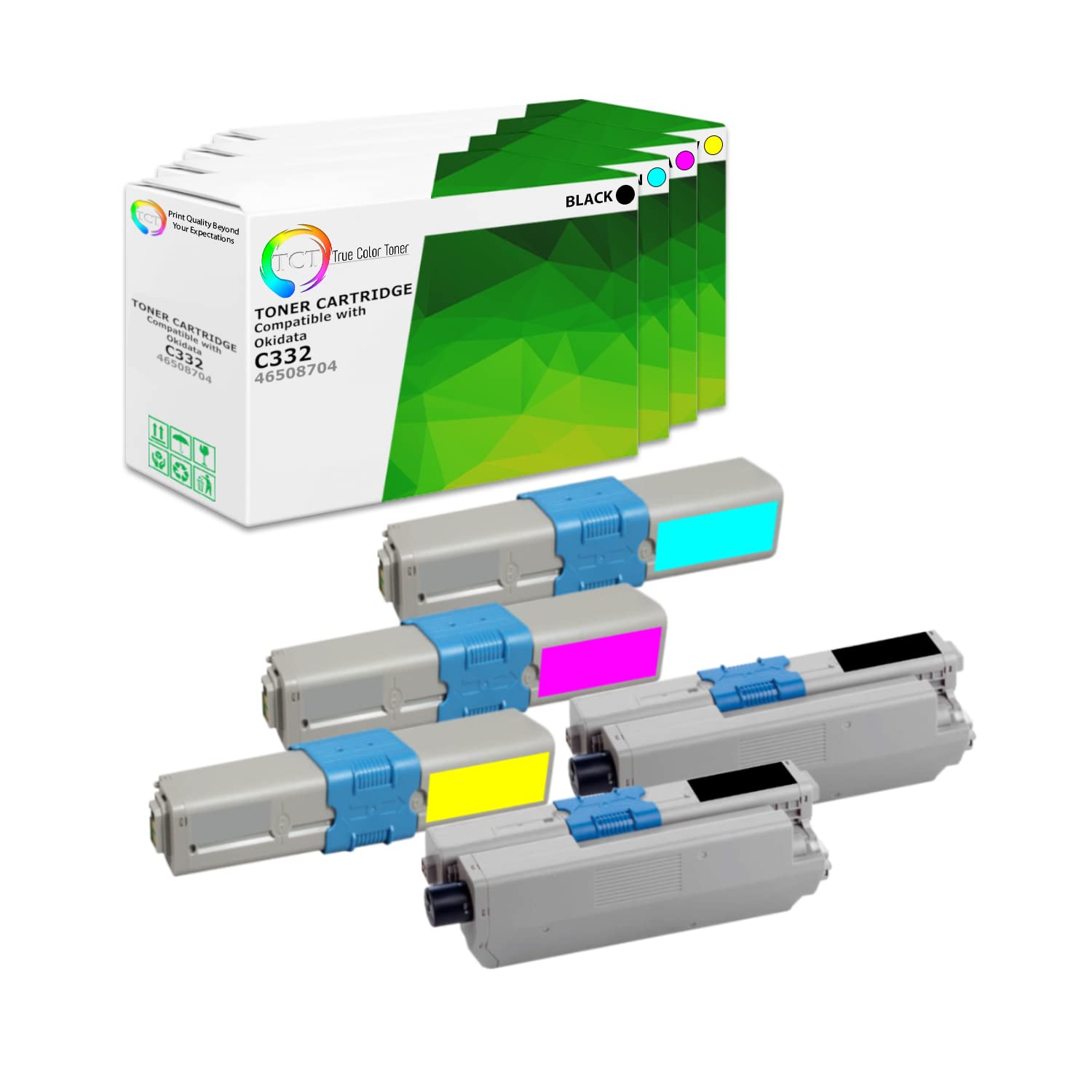 TCT Premium Compatible Toner Cartridge 5-Pack for Okidata C332/C332DN & MC363/MC363DN Printers (Black, Cyan, Magenta, Yellow) - High-Yield Replacement for Office & Home Printing Needs