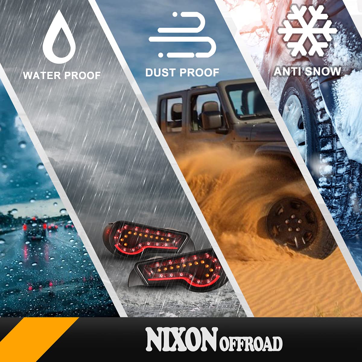 Nixon Offroad LED Tail Lights for Scion FR-S 2013-2016, Toyota 86 & Subaru BRZ 2013-2020 - Sequential Turn Signal, Smoked Lens (Jet Black) - Upgrade Your Car's Style & Safety for Night Driving & Custom Looks