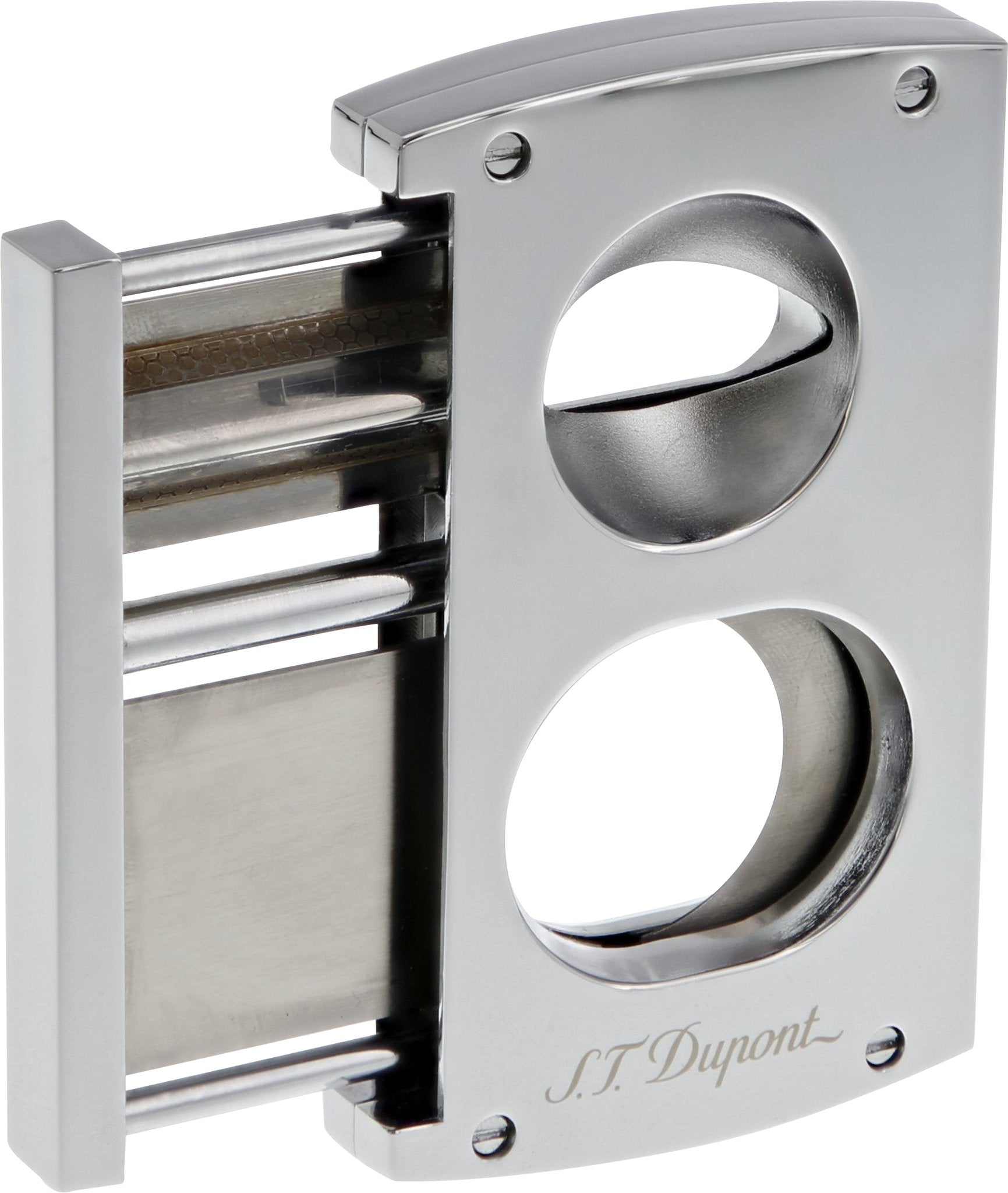 Premium S.T. Dupont Chrome Double Blade & V-Cut Cigar Cutter - Professional Stainless Steel Guillotine Cutter for Perfect Cigar Trimming - Ideal for Cigar Lounges, Home Bars & Gifting