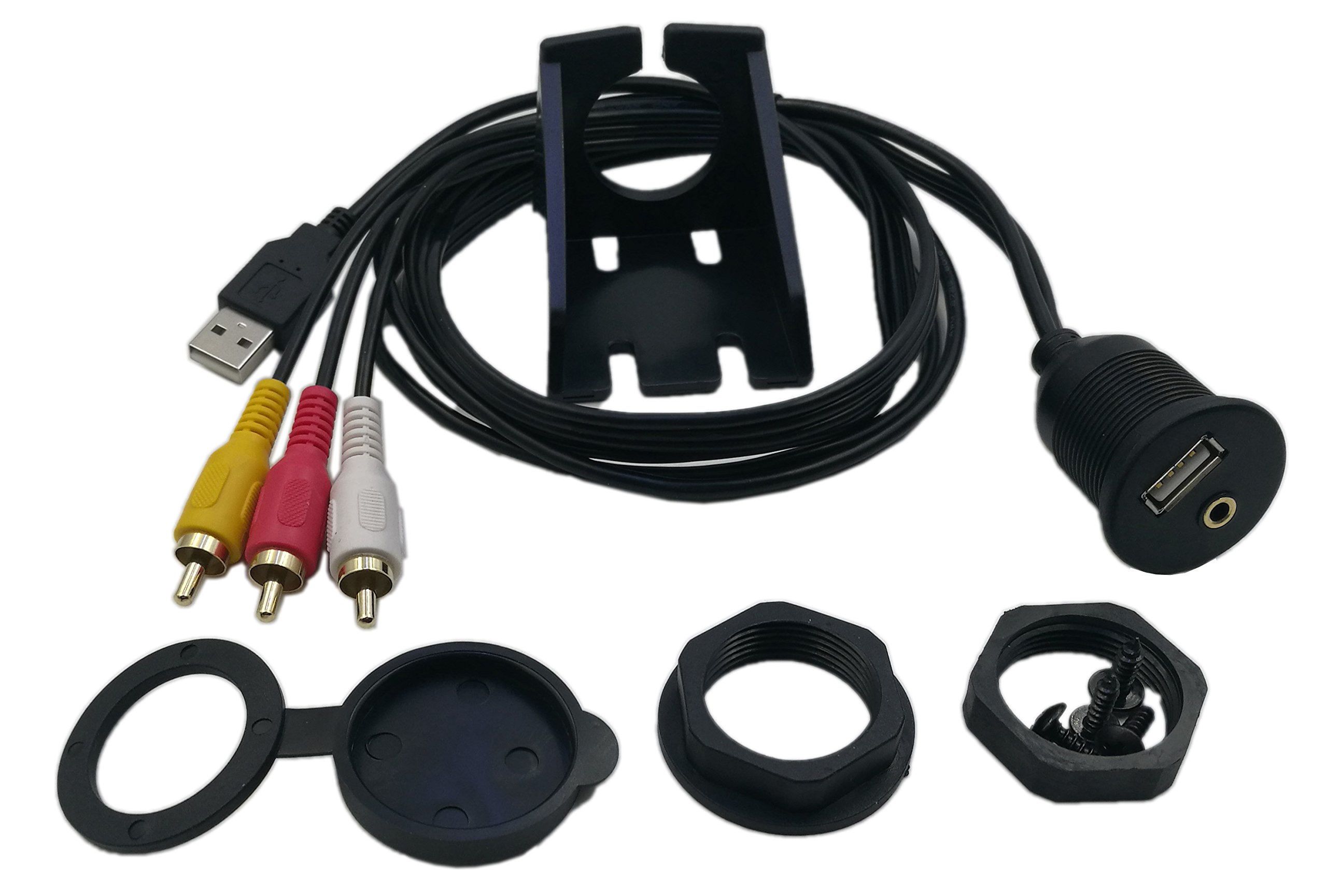 ZDYCGTime 3.5mm AUX & USB Panel Flush Mount Cable - USB & 3.5mm Audio Female to USB & 3 RCA Female Extension - Dash Mount, Car Audio, Marine, Motorcycle Installation (1M/3.3ft) - Perfect for Car Stereo, Boat Sound System & Motorcycle Audio Upgrades