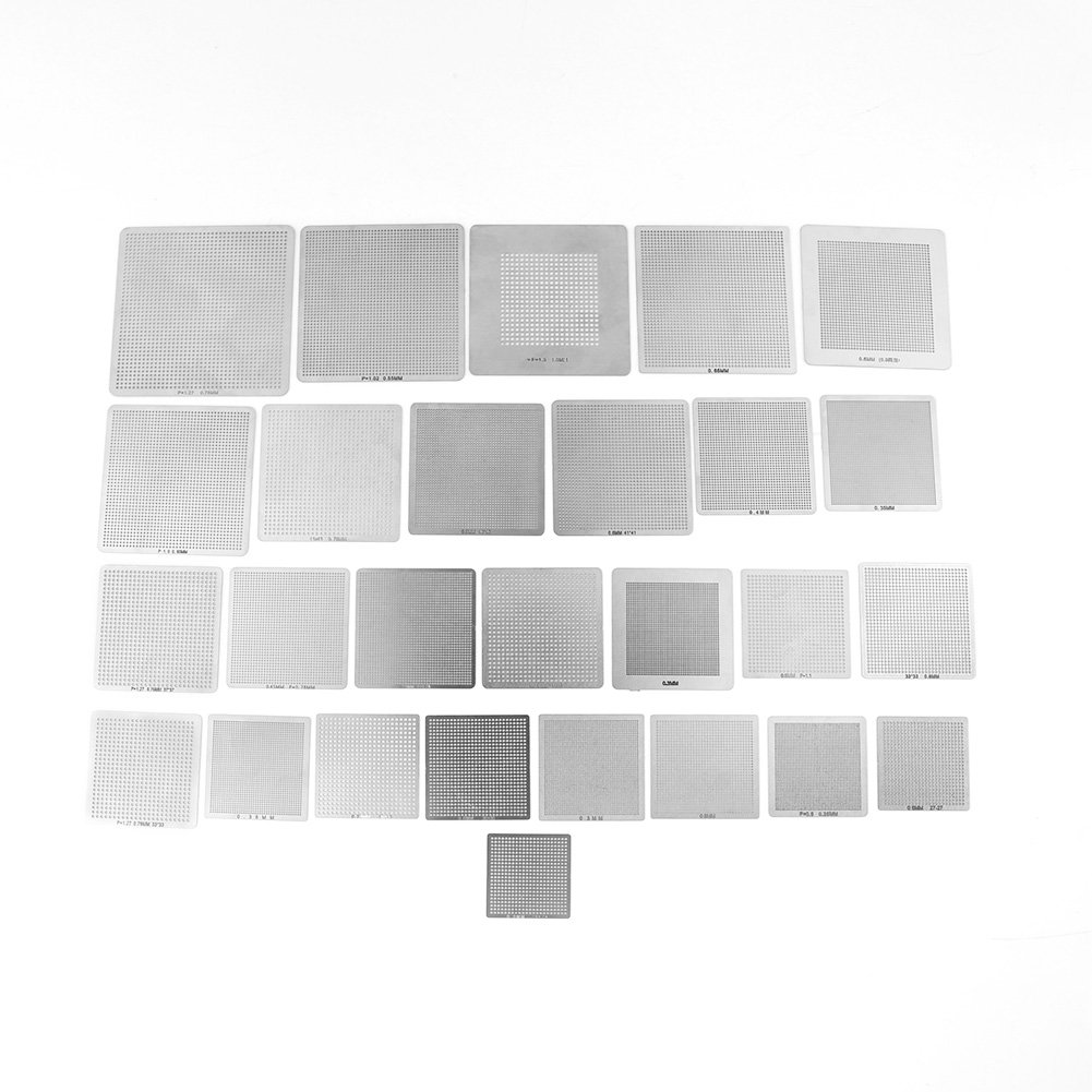 27pcs Universal BGA Stencils Kit - Direct Heat BGA Reballing Templates for Soldering & Welding Accessories | PCB Repair, Chip Reballing, Electronics Maintenance