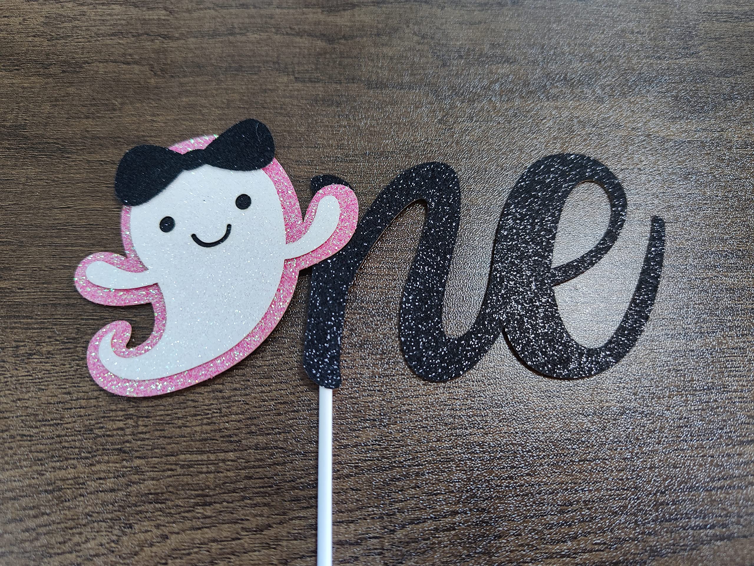 Pink & Black Glitter Halloween Ghost Cake Topper - Baby Girl 1st Birthday Party Supplies | Adorable Ghost Decor for Halloween Cakes, Cupcakes & Desserts