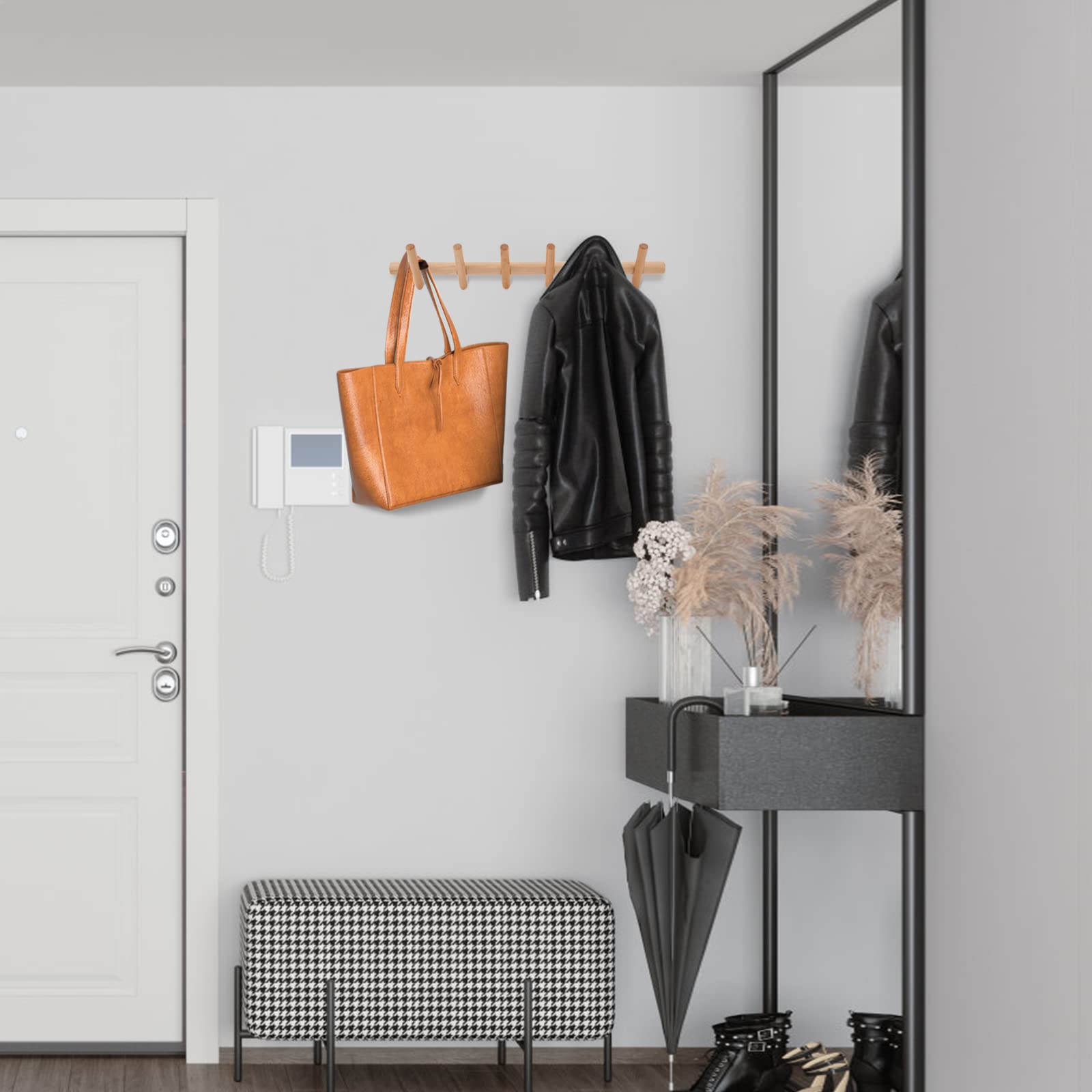 Modern Wood Coat and Hat Rack - Wall Mounted Entryway Organizer with 6 Peg Hooks - Stylish Natural Finish for Coats, Hats, Bags & Scarves - Perfect for Hallway, Bedroom or Office Organization