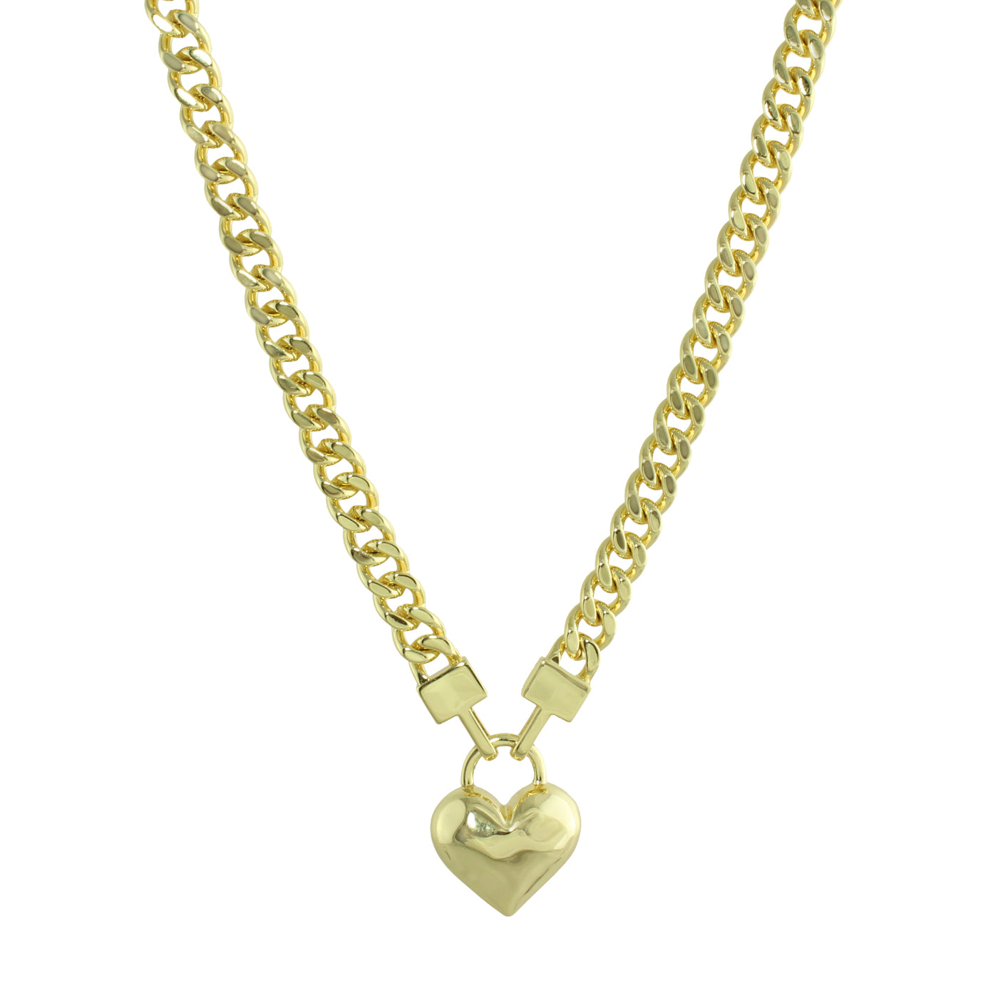 Cuban Link Puffed Heart Necklace for Women - 14K Gold Plated Hip Hop Jewelry Gift for Her - Perfect for Valentine's Day, Anniversary & Party Wear