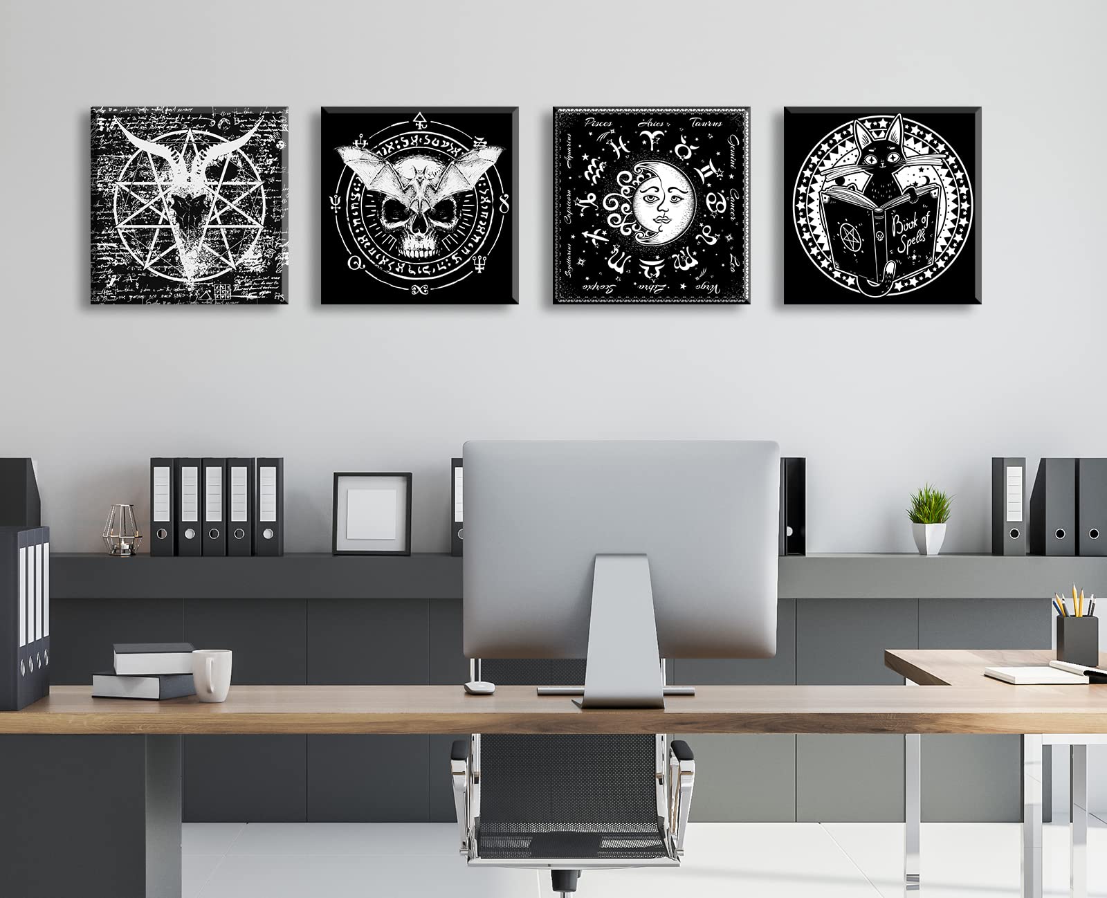 JiazuGo Jesus Art Wall Decor - Gothic Wall Art, Black Tarot Astrology Witch Canvas Prints - 4 Piece Dark Academia Emo Decor Set for Bedroom & Bathroom - Perfect for Occult Aesthetic Home Decor