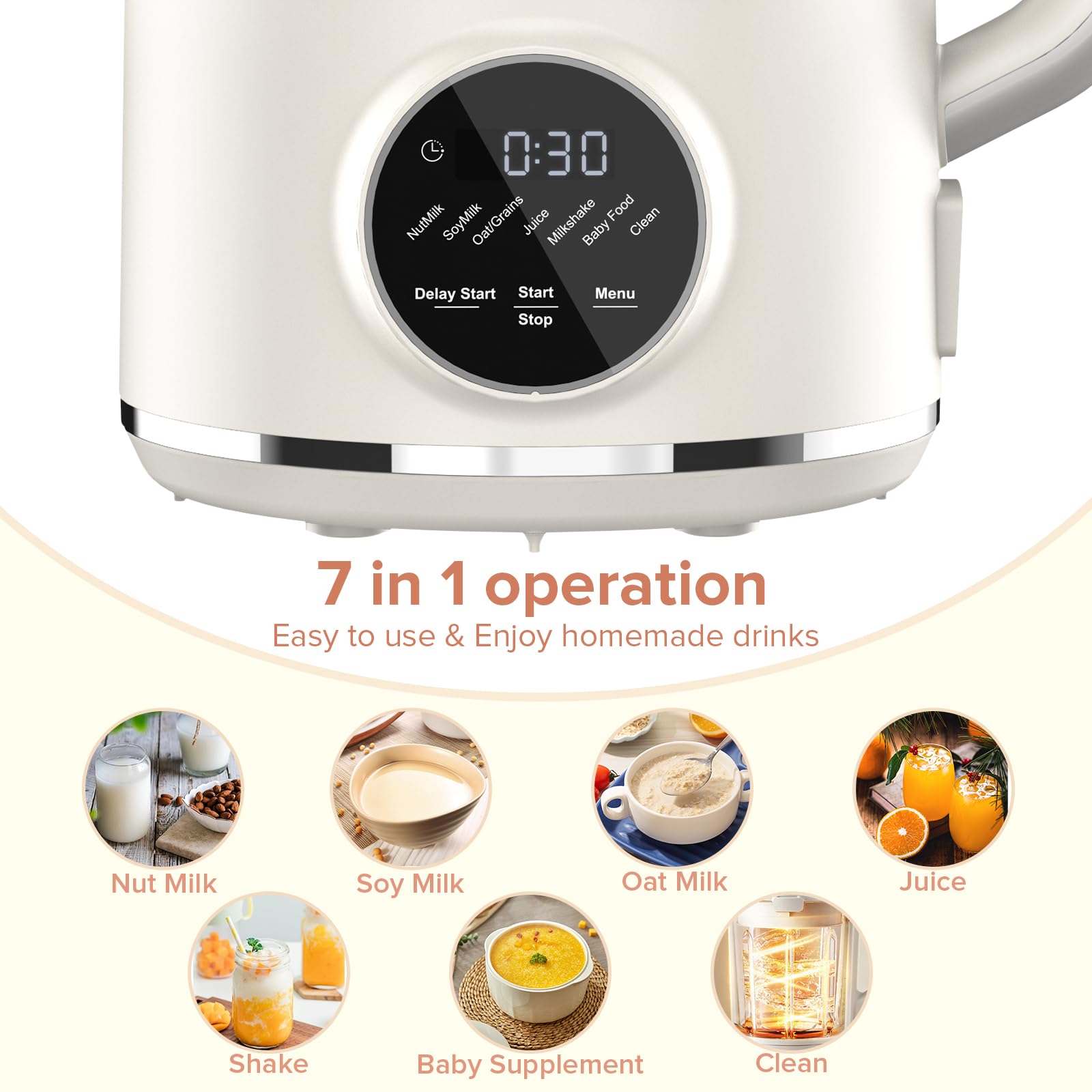 N7 Nut Milk Maker 50oz (1.5L) - Automatic Soy Milk Machine for Homemade Almond, Oat, Cashew Milk & Baby Food - with Delay Start, Keep Warm & Self-Cleaning - Perfect for Vegan, Keto & Healthy Lifestyle