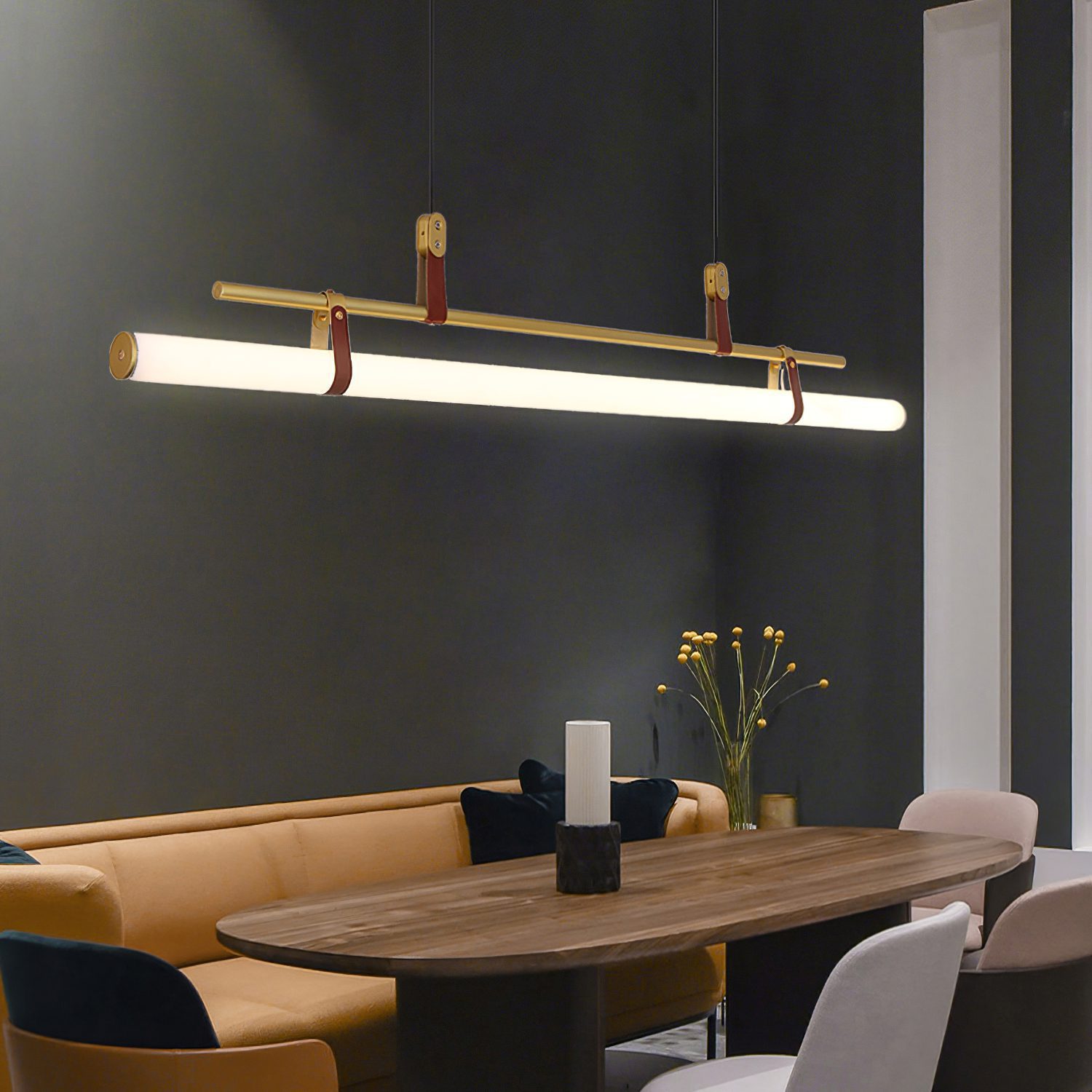 Modern Eden Linear Pendant Light - Sleek Minimalist Hanging Fixture for Kitchen Island, Dining Room & Bedroom Lighting - Adjustable LED Chandelier for Contemporary Home Decor
