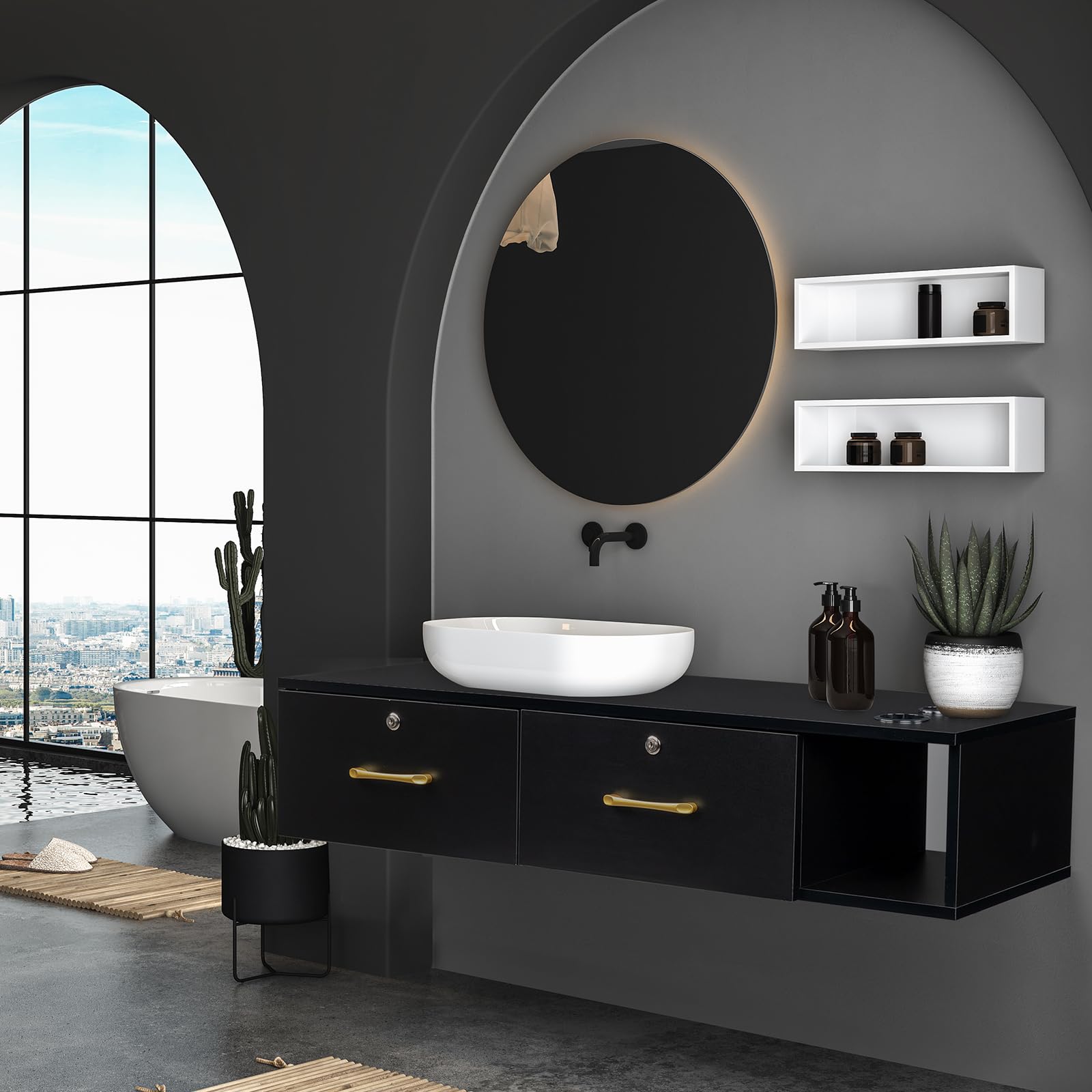 Wall Mount Salon Station with Drawers - Styling Cabinet & Open Storage for Beauty Salon & Spa - Professional Hair Stylist & Barber Equipment - Perfect for Salon Organization & Client Services