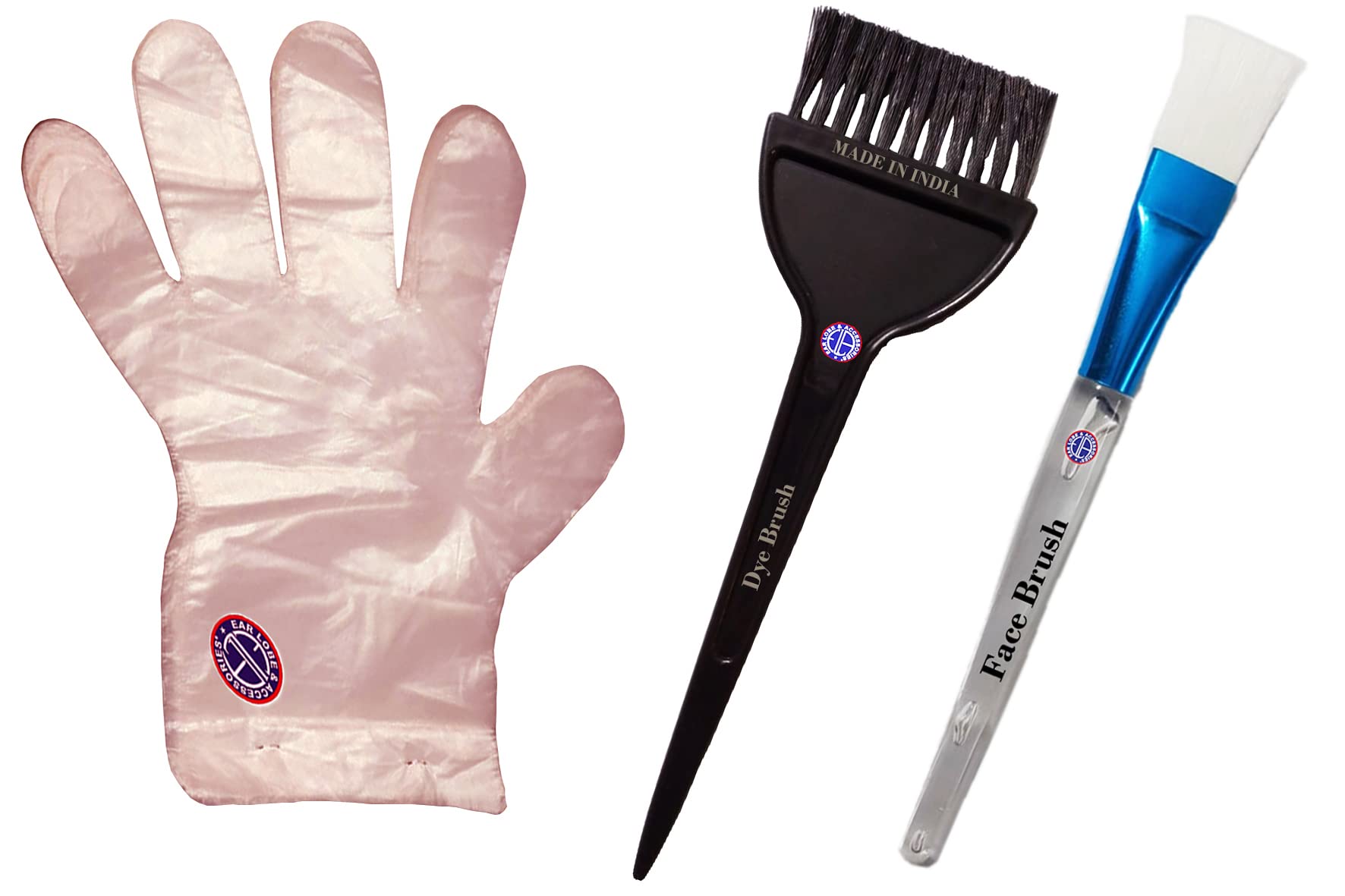 Ear Lobe & Beauty Accessories Combo Pack - 1pc Hair Dye Brush, 50pcs Disposable Gloves, 1pc Face Mask Brush | Perfect for Salon, Home Hair Coloring & Skincare Routine