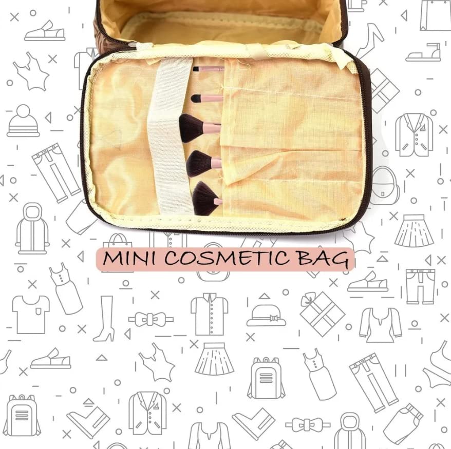 Home Brillinat Small Makeup Purse - Travel Cosmetic Bag with Zipper, Vanity Box for Women (1pc, Brown) | Perfect for On-the-Go Touchups, Travel Essentials & Daily Organization