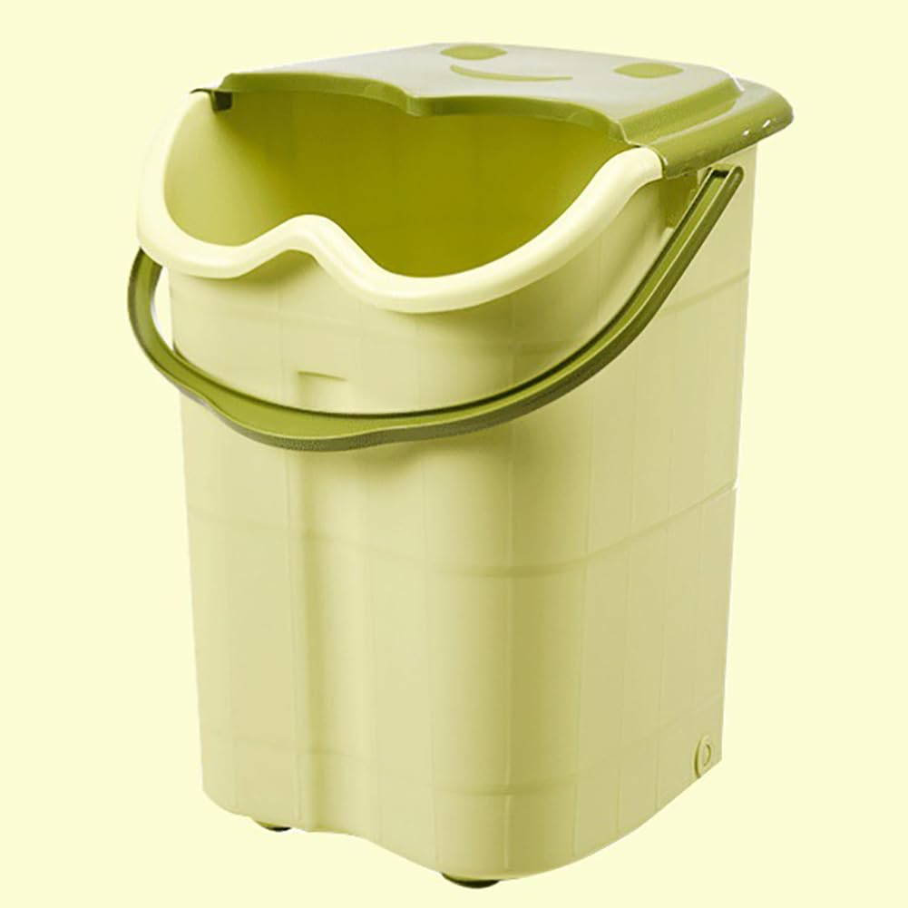 Large Plastic Deep Foot Bath Basin with Handle & Movable Rollers - Home Foot Spa Soaking Tub for Relaxation, Pedicure & Pain Relief - Insulated Mobile Foot Bucket for Bathroom, Bedroom & Salon Use