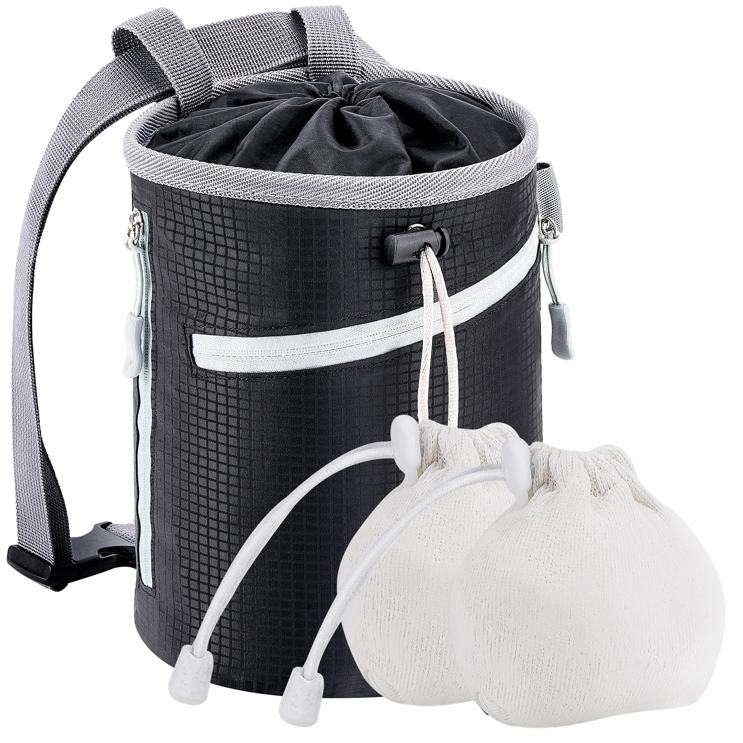 Premium Chalk Bag for Rock Climbing & Bouldering - Large Capacity Chalk Bucket with 2 (65g) Chalk Balls & Waterproof Zippers - Ideal for Gymnastics, CrossFit, Weightlifting & Outdoor Sports