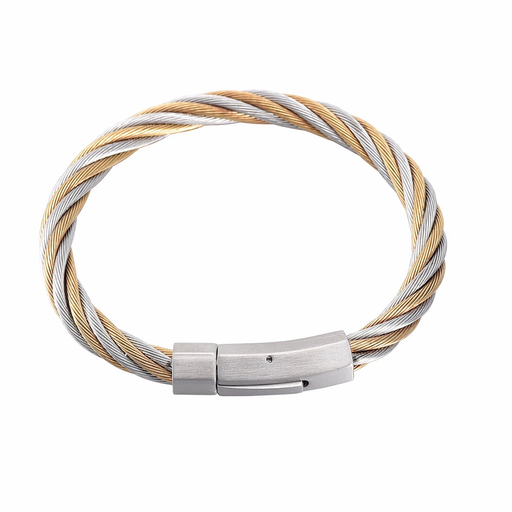 Oinsi Stainless Steel Triple Stackable Cable Wire Twisted Bangle Bracelets (Two Tone) - Trendy Jewelry for Women, Perfect for Layering & Everyday Wear