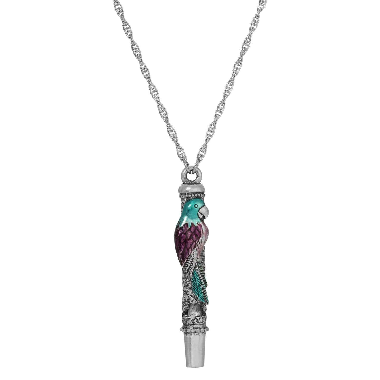 Vintage 1928 Exotic Parrot Pendant Whistle Necklace - Tropical Bird Jewelry for Women, 30
