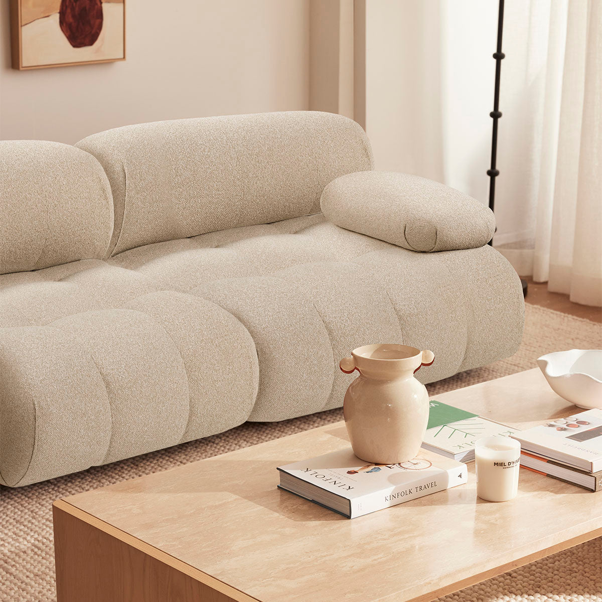 Bowie Boucle Sofa - Sand Color, 3-Seater with 2-Seater Sectional | Modern Comfort for Living Room & Lounge Areas