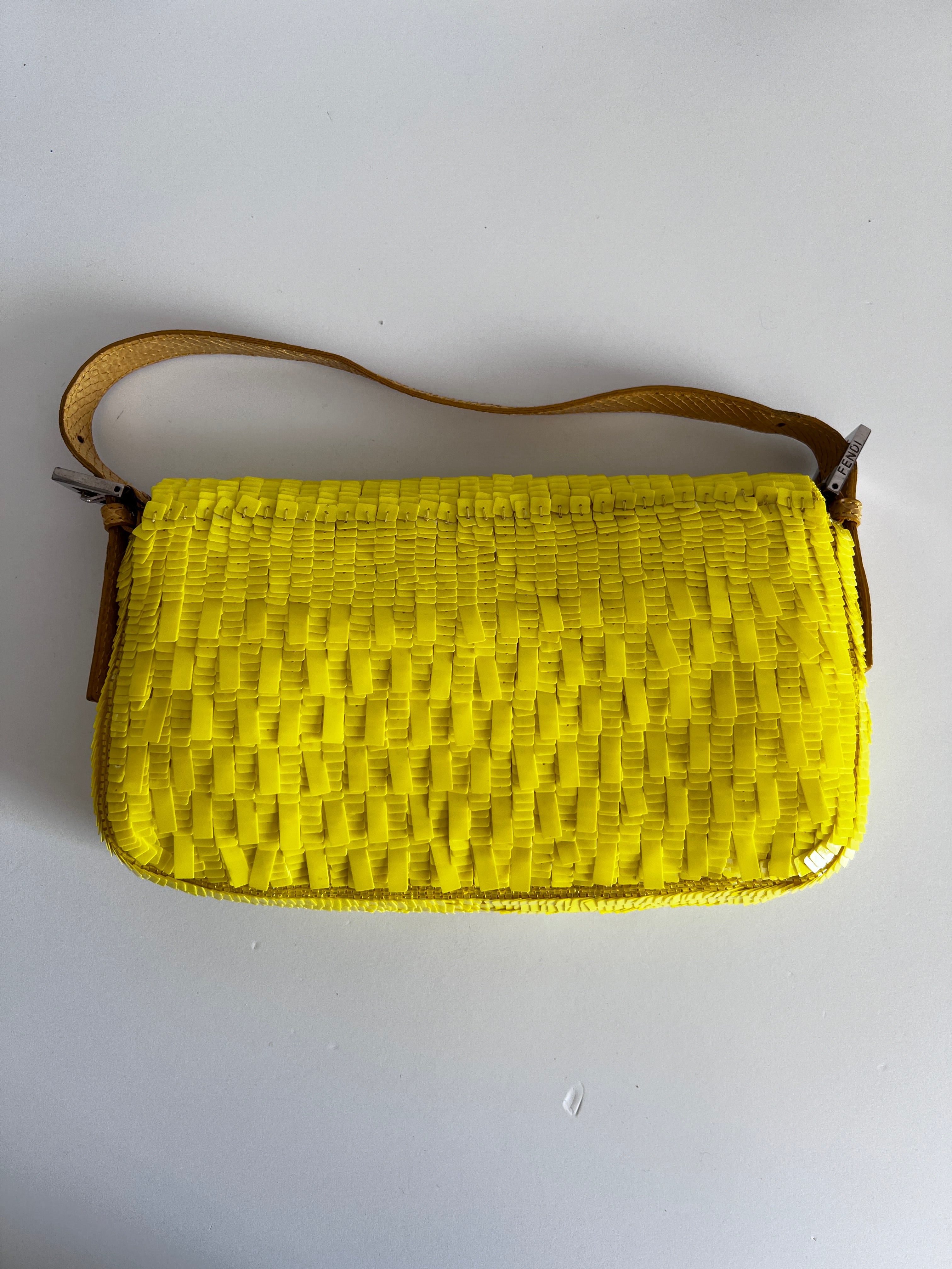 Vintage Fendi Lemon Sequin Baguette Bag - Luxury Designer Shoulder Purse for Women, Perfect for Parties, Weddings & Special Occasions