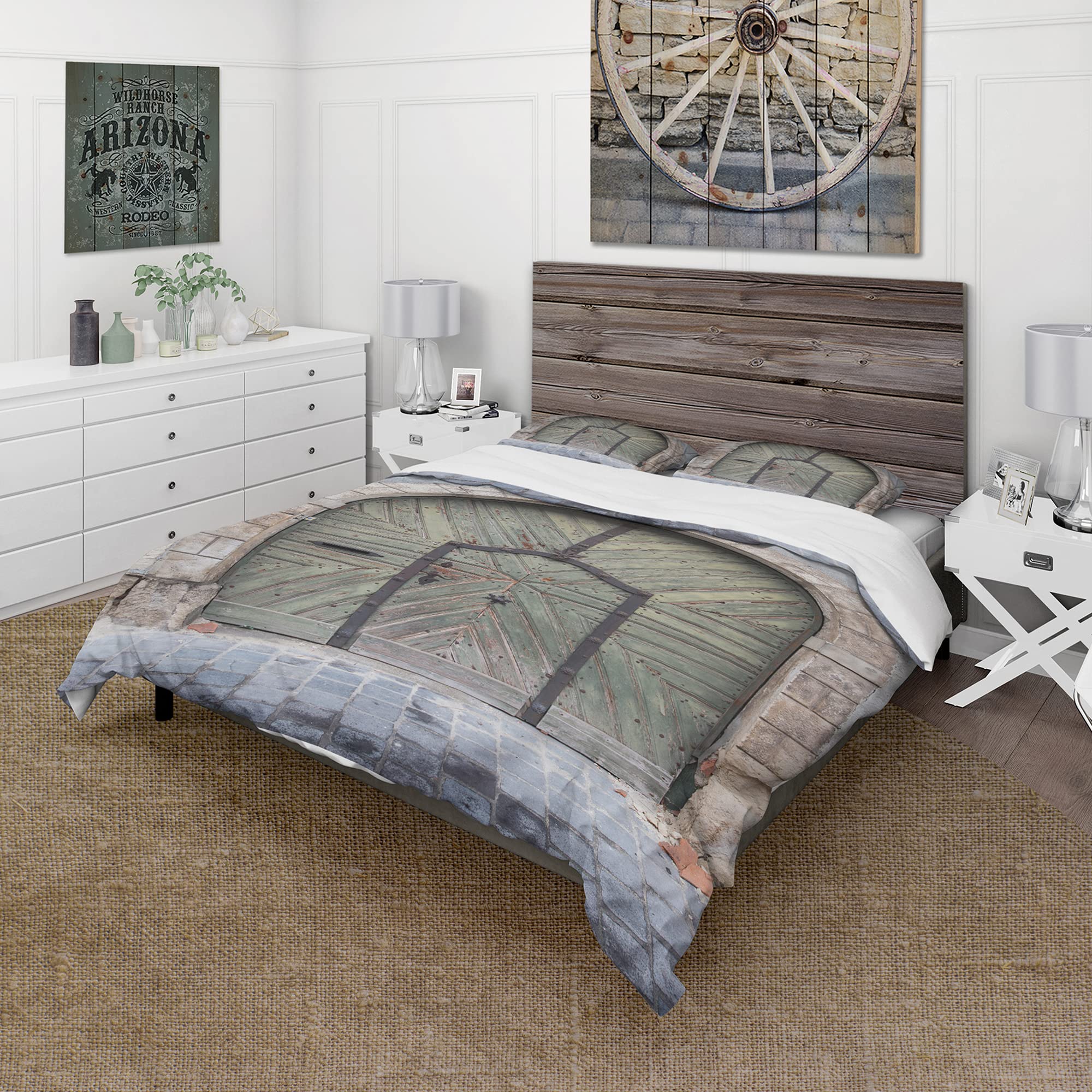 DesignQ Budapest Old City Door Traditional Green Duvet Cover Set - Twin Size 3-Piece Cottage Bedding | All Season Comfort for Guest Rooms, Vacation Homes & Cozy Bedroom Decor