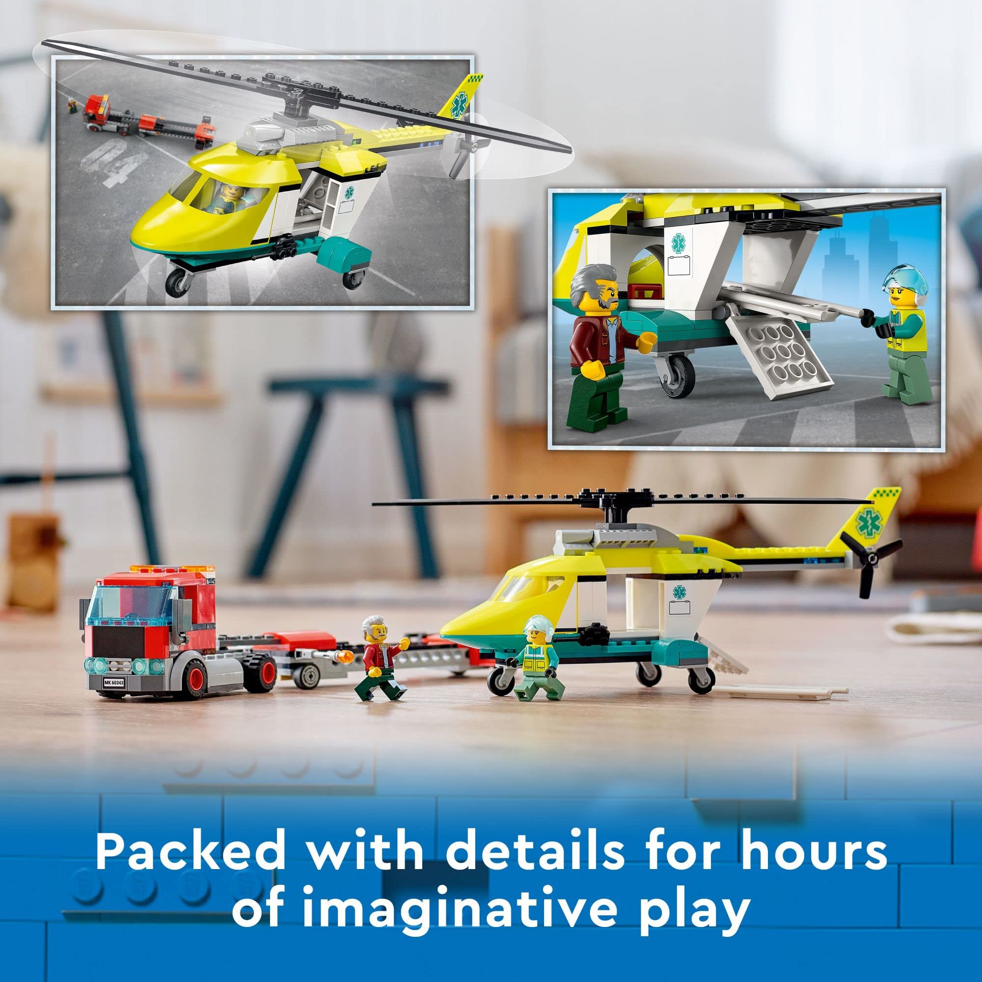 LEGO City Great Vehicles Rescue Helicopter Transport Building Kit 60343 | Toy Truck & Helicopter Playset with Minifigures | STEM Learning Toy for Kids Ages 5+ | Birthday Gift for Boys & Girls | Emergency Rescue Role Play & Creative Building Fun
