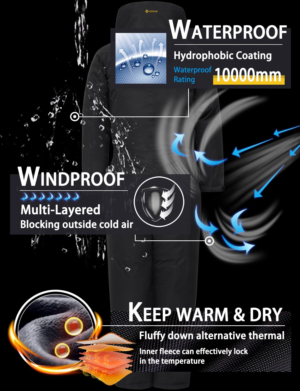 GEMYSE Kids One-Piece Ski Suit - Waterproof Winter Snowsuit for Boys & Girls - Warm Snowboarding Jumpsuit for Outdoor Activities - Perfect for Skiing, Snow Play & Cold Weather Adventures