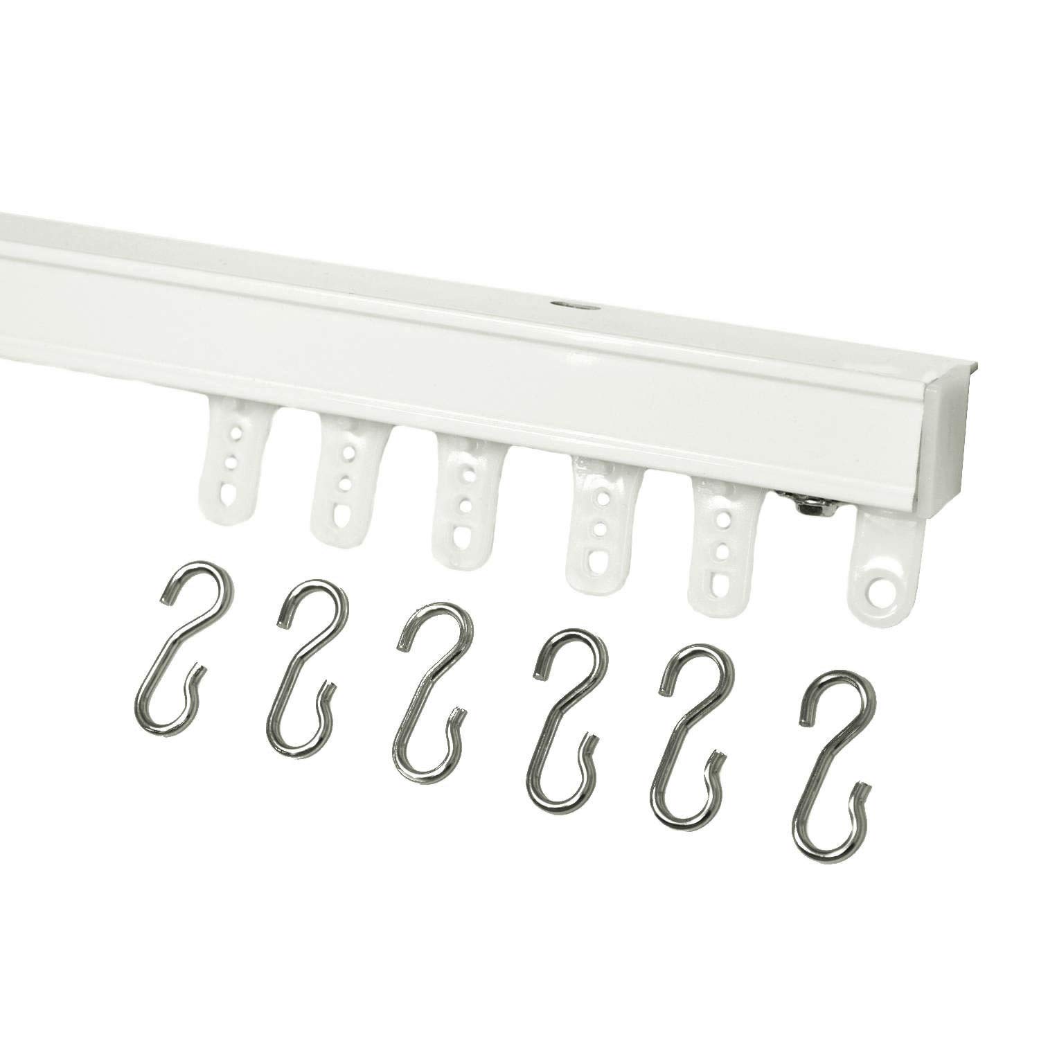 White Ceiling Mount Curtain Track System with Ball Bearing Carriers & Hooks - 17 Feet in 3 Sections for Smooth Gliding - Perfect for Living Rooms, Bedrooms, and Home Theater Blackout Curtains