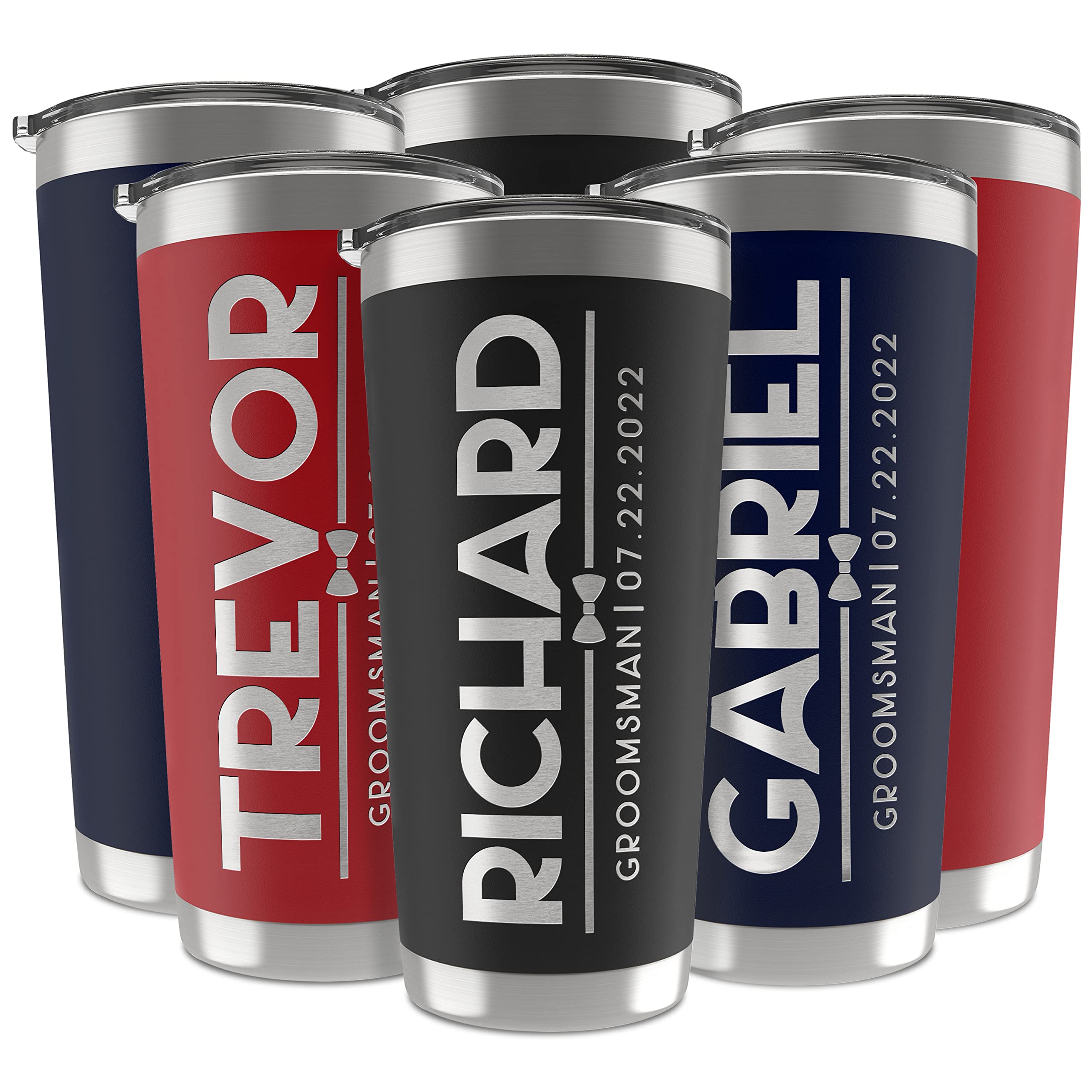 Personalized Stainless Steel Groomsmen Tumblers Set of 6 - Engraved Names & Titles, 20oz/30oz Double Wall Insulated Cups for Wedding Party Gifts - Best Man Proposal, Bachelor Party & Bridal Shower Gifts (3 Color Options)