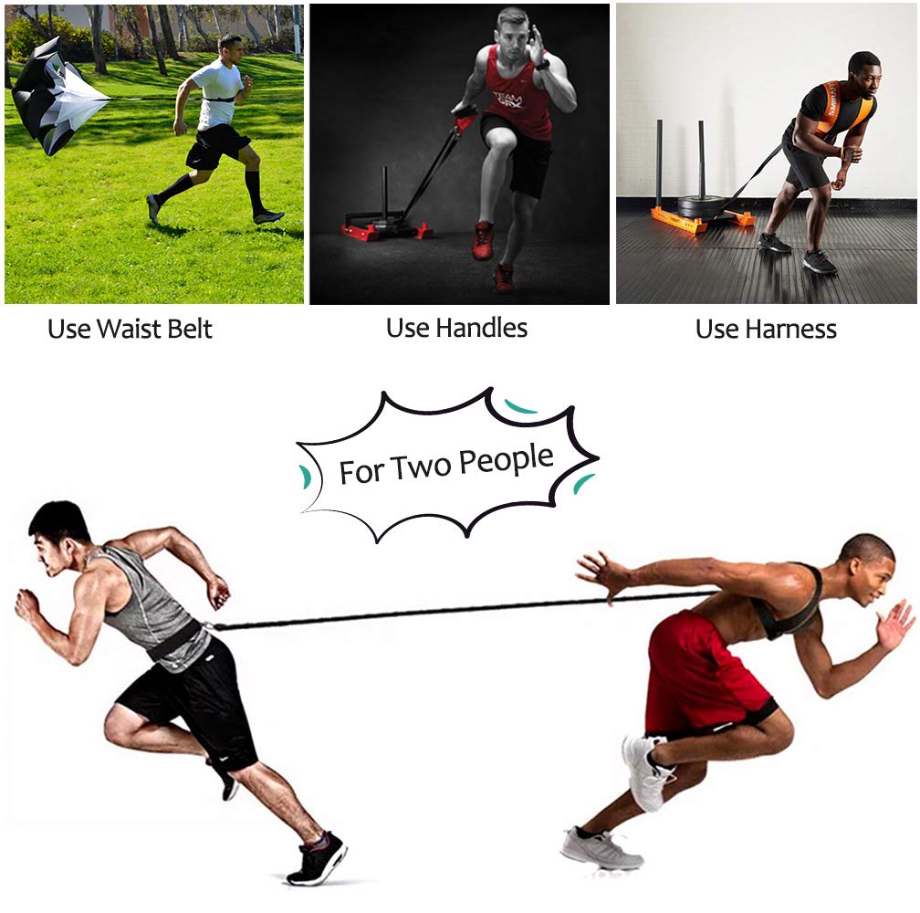 Premium Resistance Bands Set for Strength Training & Fitness - Double Endurance Weight Sled Harness Kit with Pulling Strap - Ideal for Sprinting, Running, Speed & Agility Workouts - Perfect for Home Gym, CrossFit & Athletic Training - Black