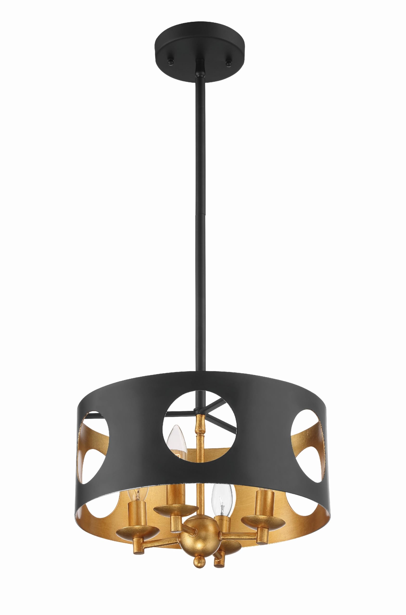 Crystorama Odelle 4-Light Black and Antique Gold Mini Chandelier - Elegant Lighting Fixture for Dining Room, Bedroom, or Entryway Decor