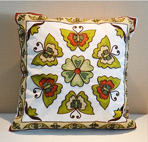 Bohemian Cotton Pillow Sham 18x18 Inches - Exotic Indian Style Embroidered Throw Pillow Cover for Sofa, Bed & Home Decor | Handmade 3D Embroidery Cushion Case for Living Room, Bedroom & Boho Chic Decor