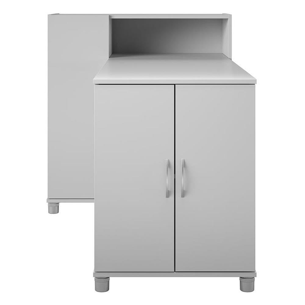 Pemberly Row Transitional Wood Hobby & Craft Desk with Storage Cabinet - Gray Home Office Desk for Artists, Writers & DIY Projects - Perfect for Small Spaces & Craft Rooms